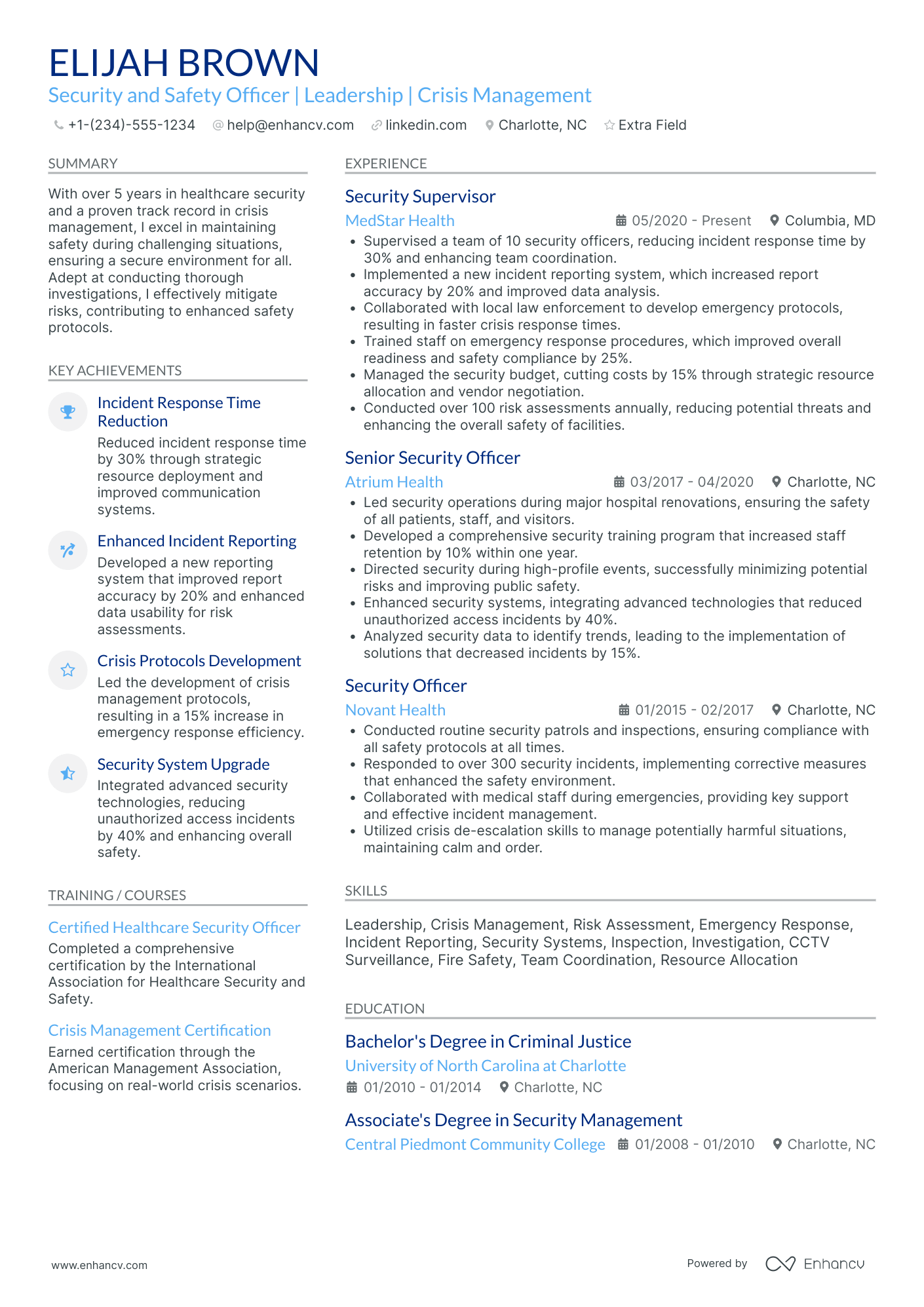 Senior Security Officer Resume Example