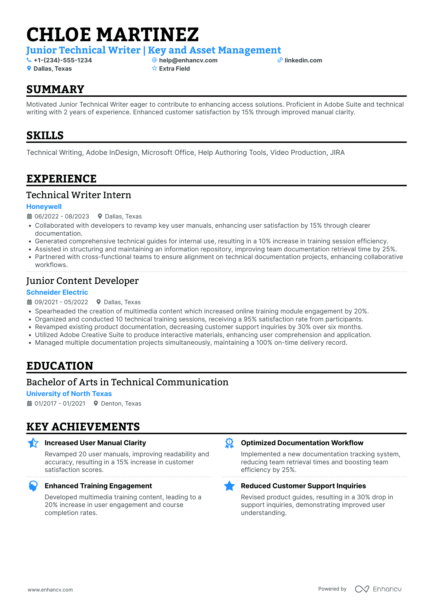 Junior Technical Writer Resume Example