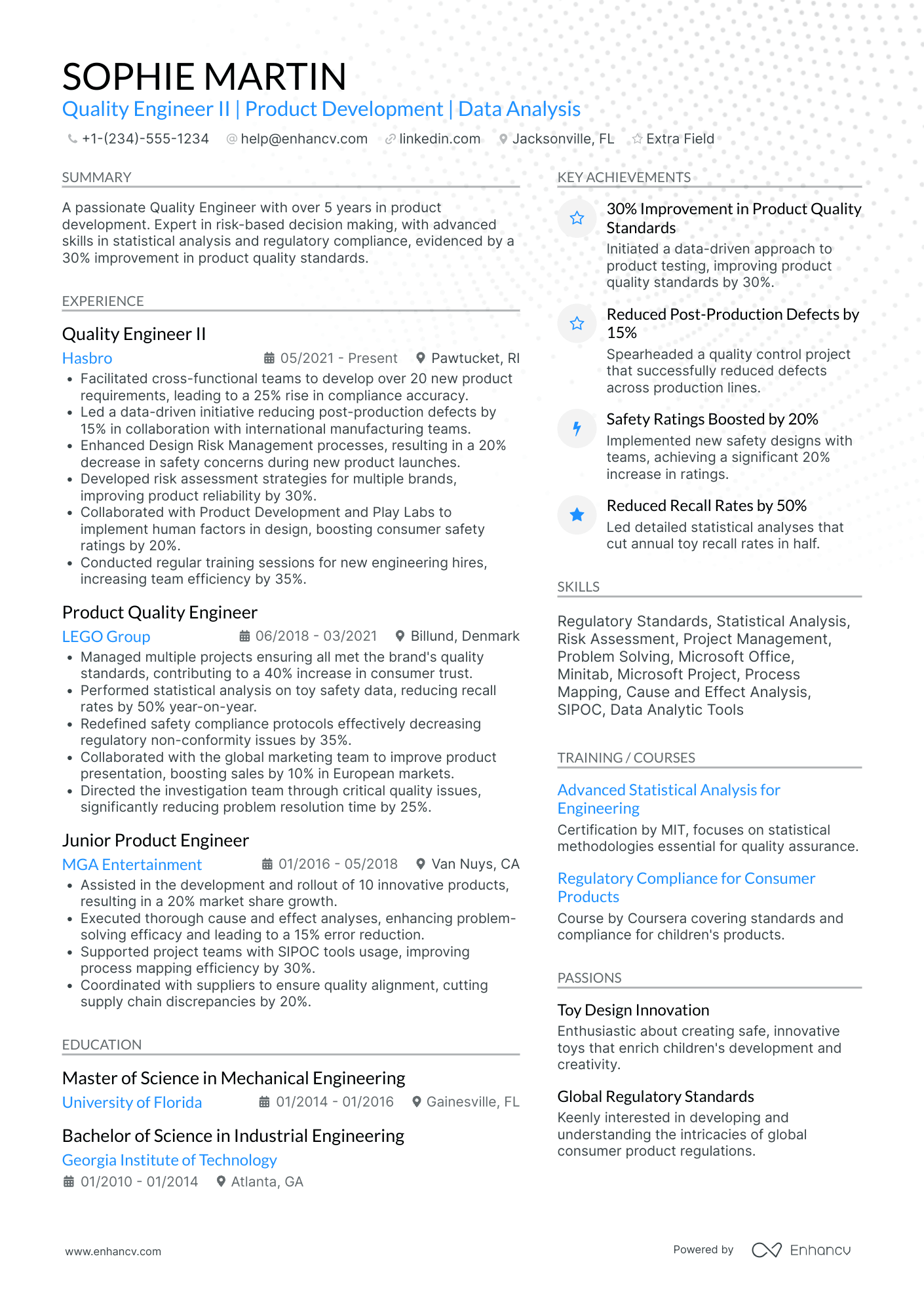 Quality Engineer II Resume Example