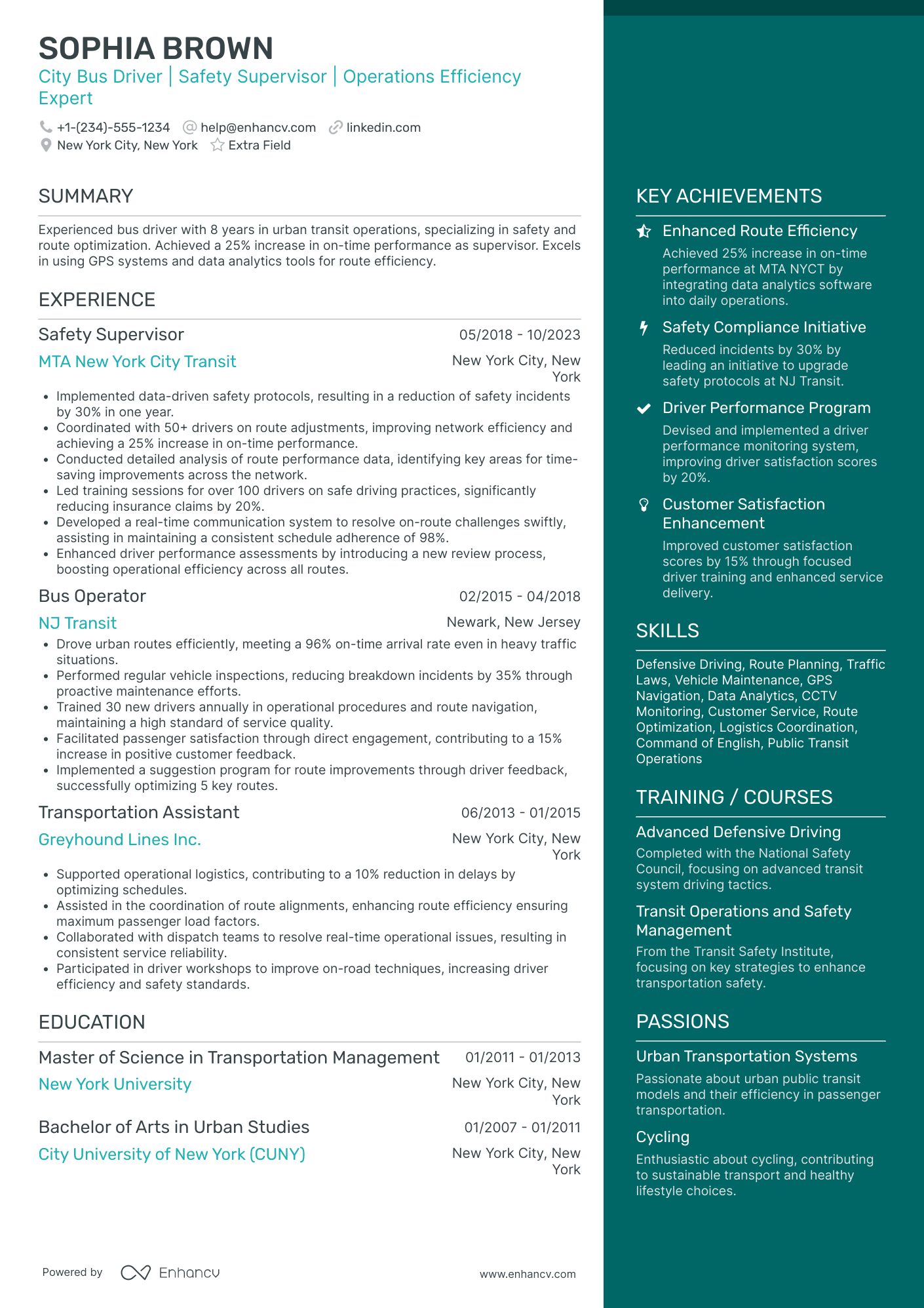 City Bus Driver Resume Example