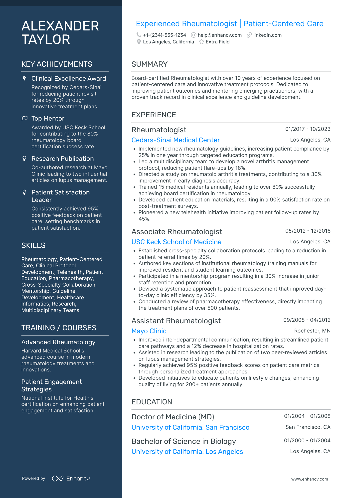 Rheumatologist Doctor Resume Example