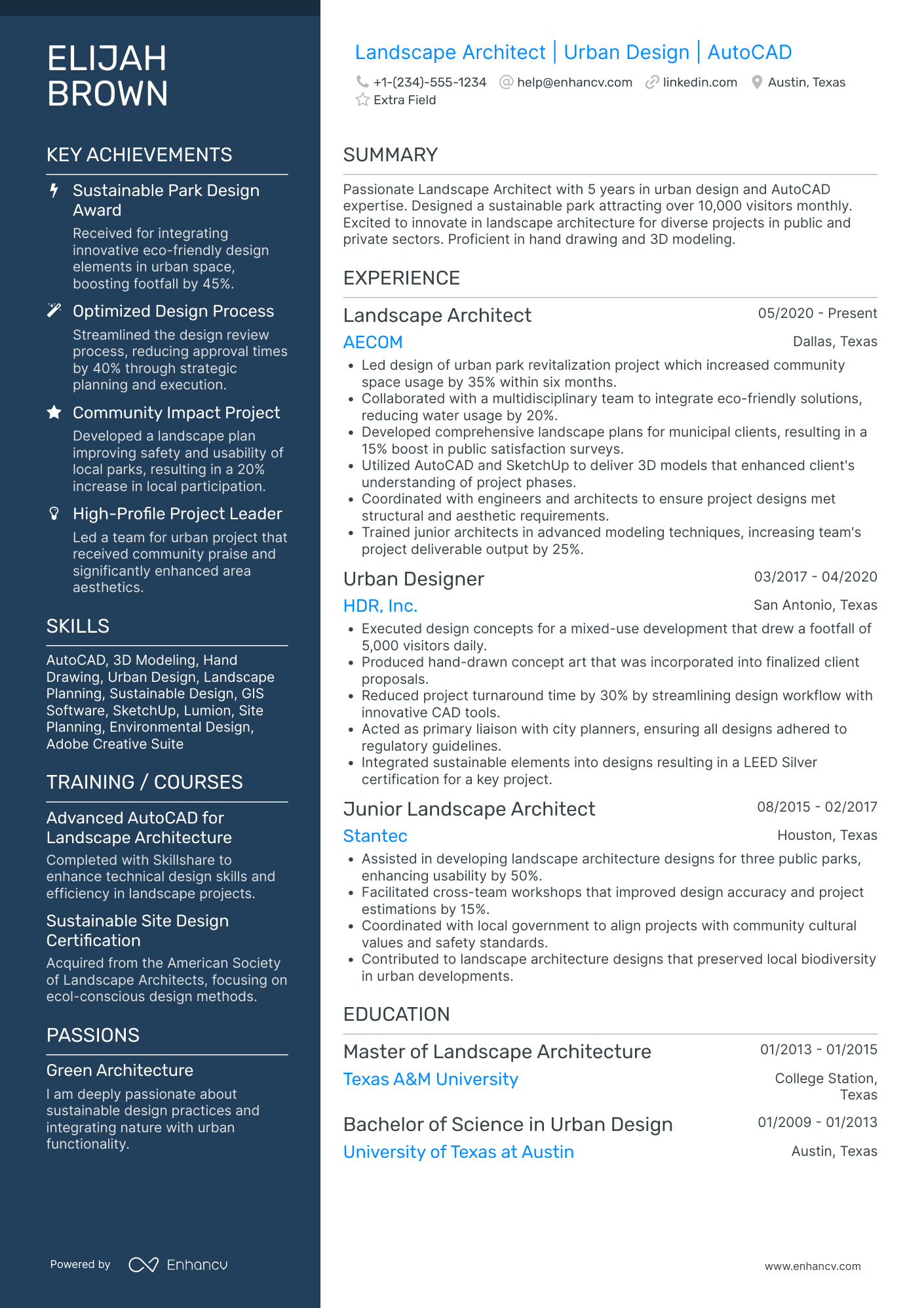 Urban Design Architectural Designer Resume Example