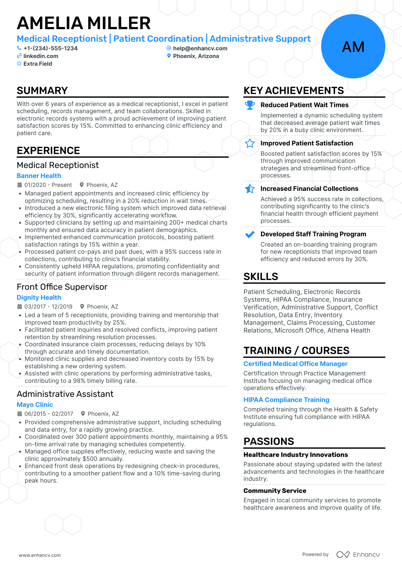 Medical Receptionist Representative Resume Example