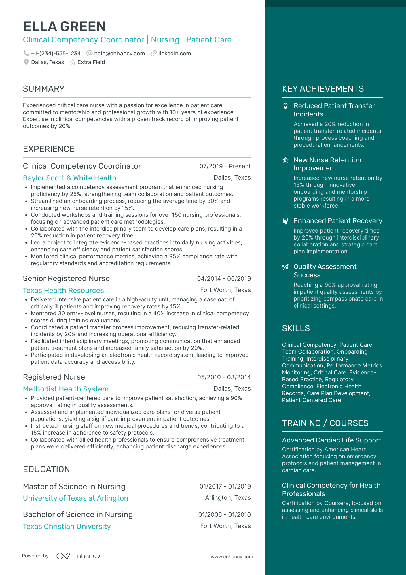 Senior Nurse Educator Resume Example