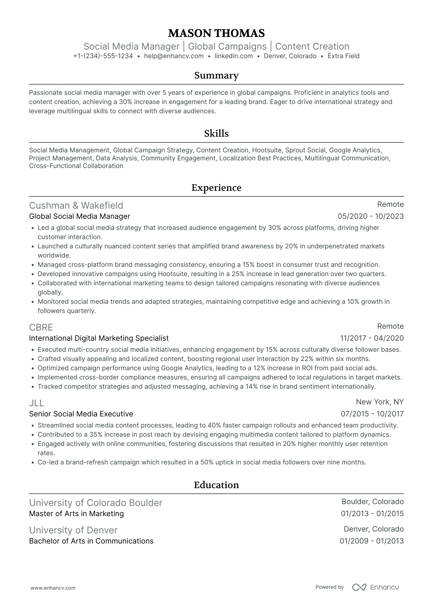 International SEO Manager Resume Example