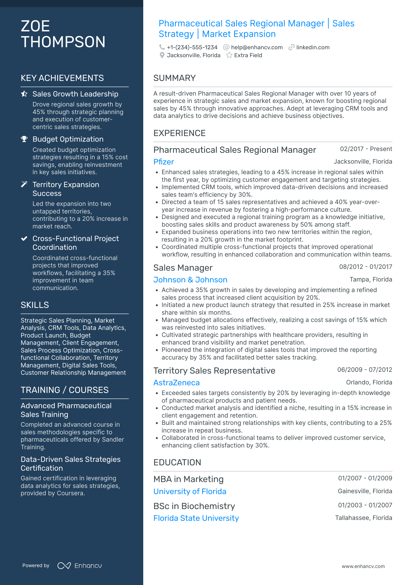 Pharmaceutical Sales Regional Manager Resume Example