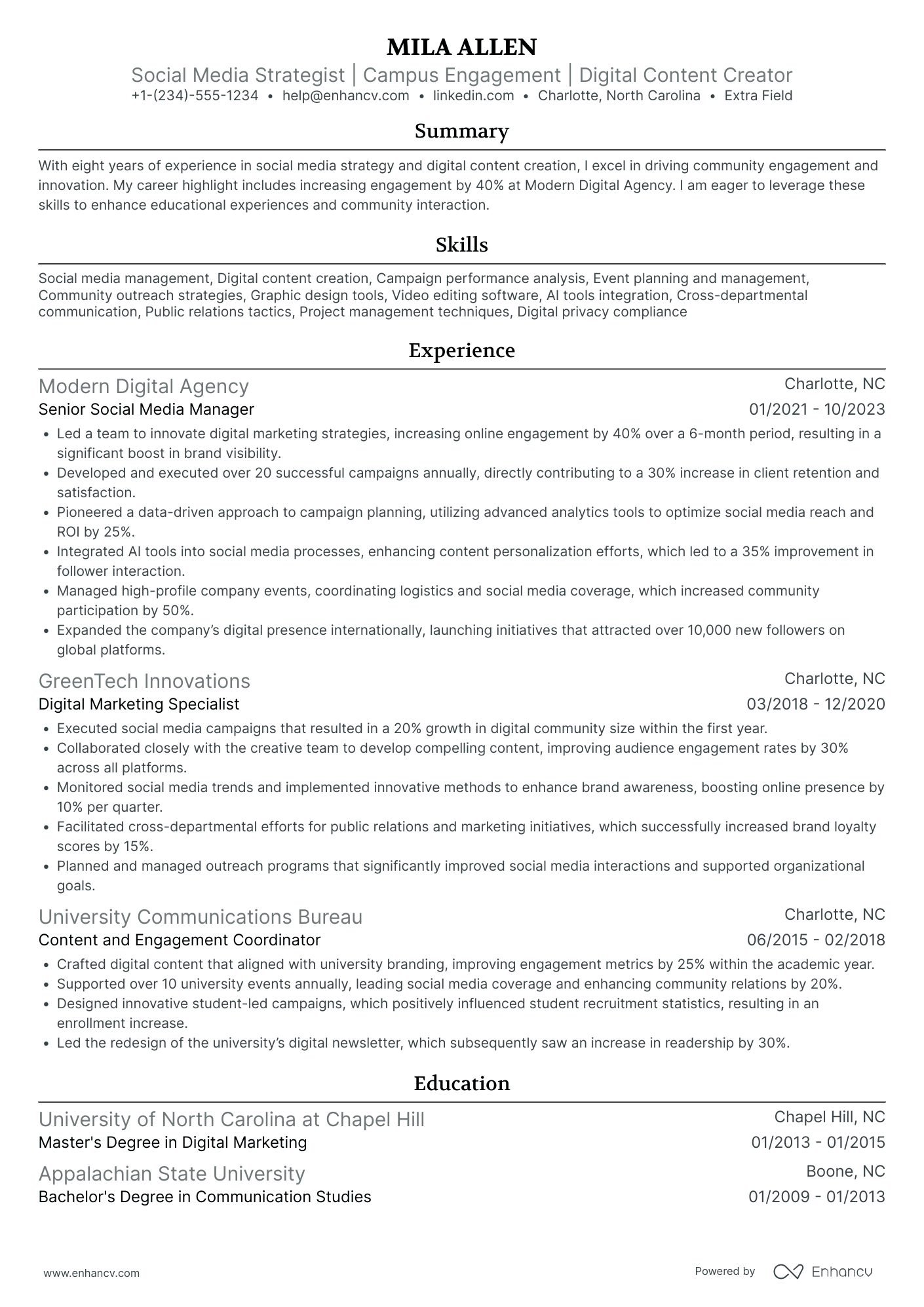 Social Media Content Strategist Resume Example