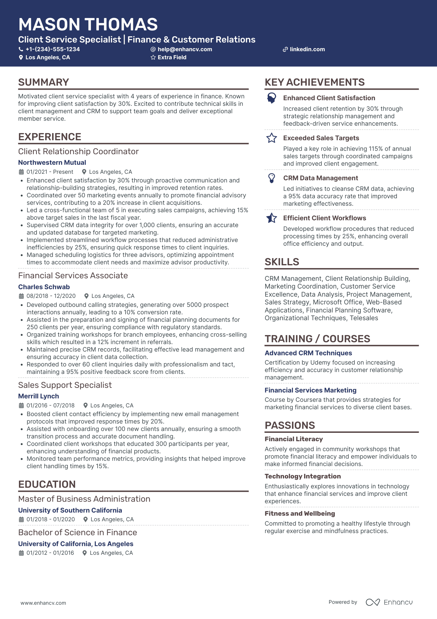 Corporate Financial Advisor Resume Example