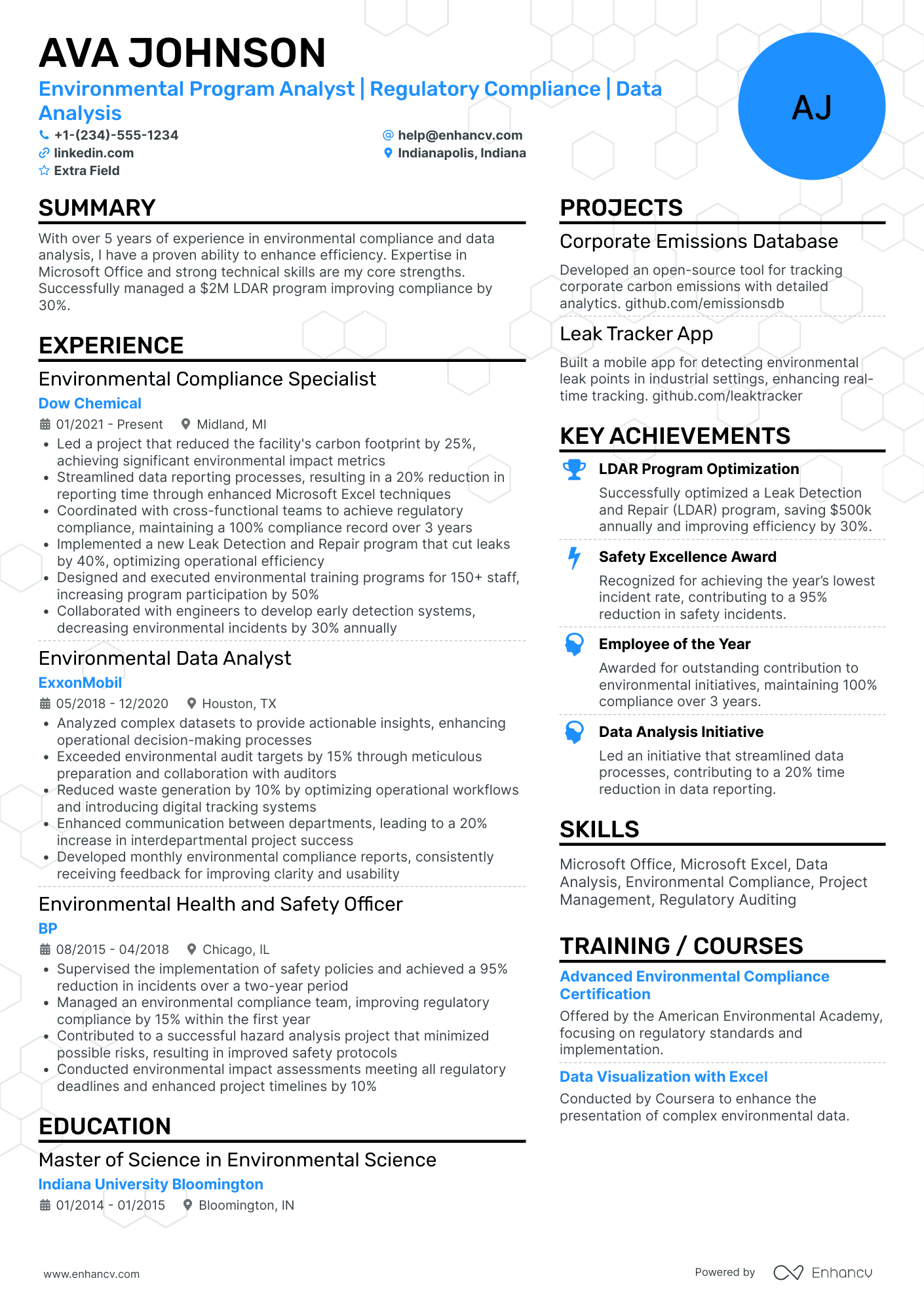 Environmental Project Analyst Resume Example