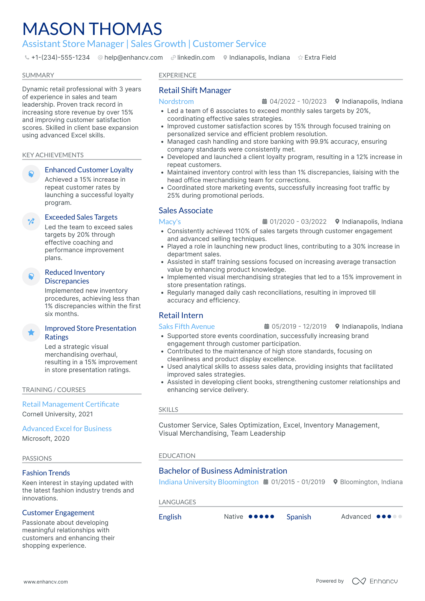 Fashion Stylist Assistant Manager Resume Example