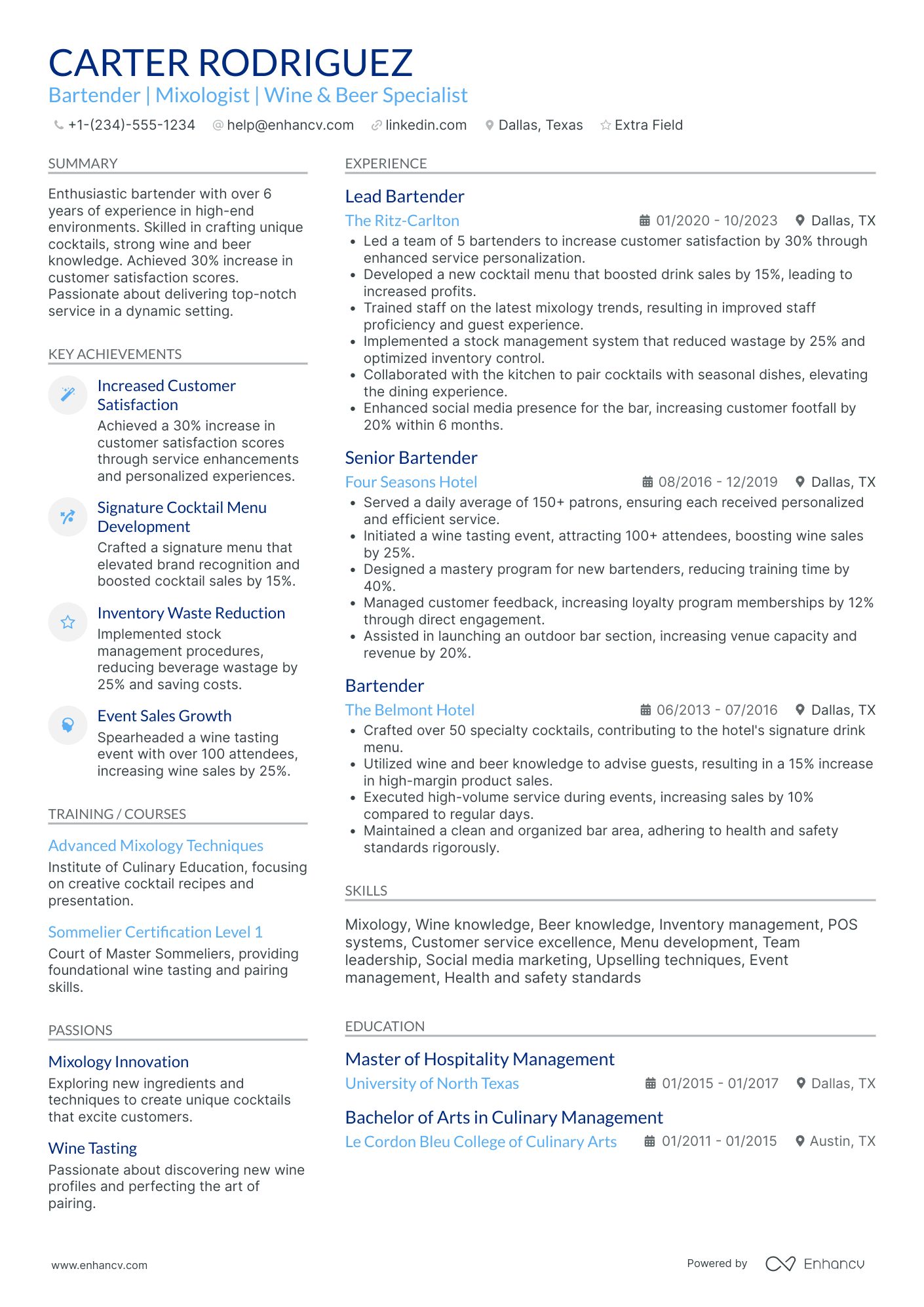 Mixologist Bartender Resume Example