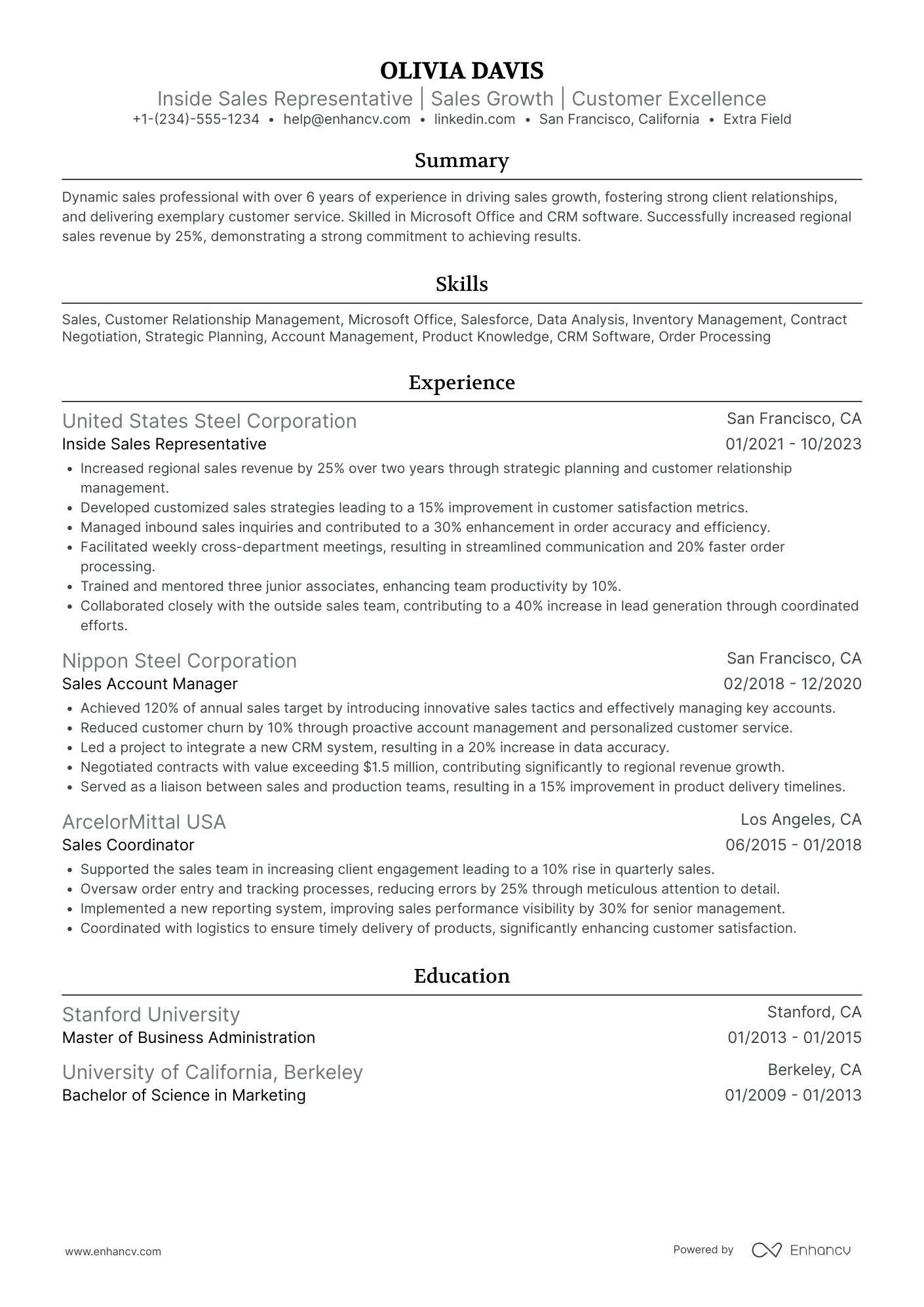 Inside Sales Representative Resume Example