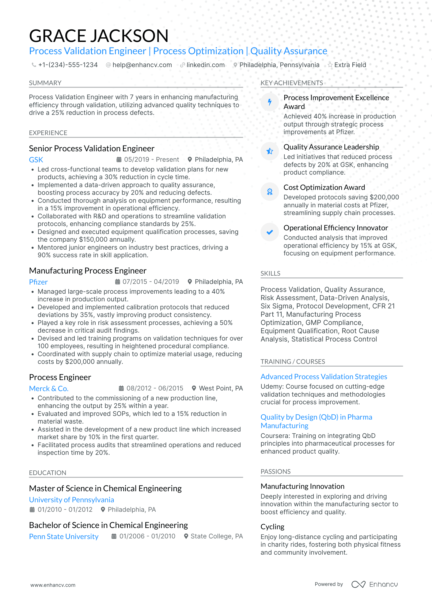 Process Validation Engineer Resume Example