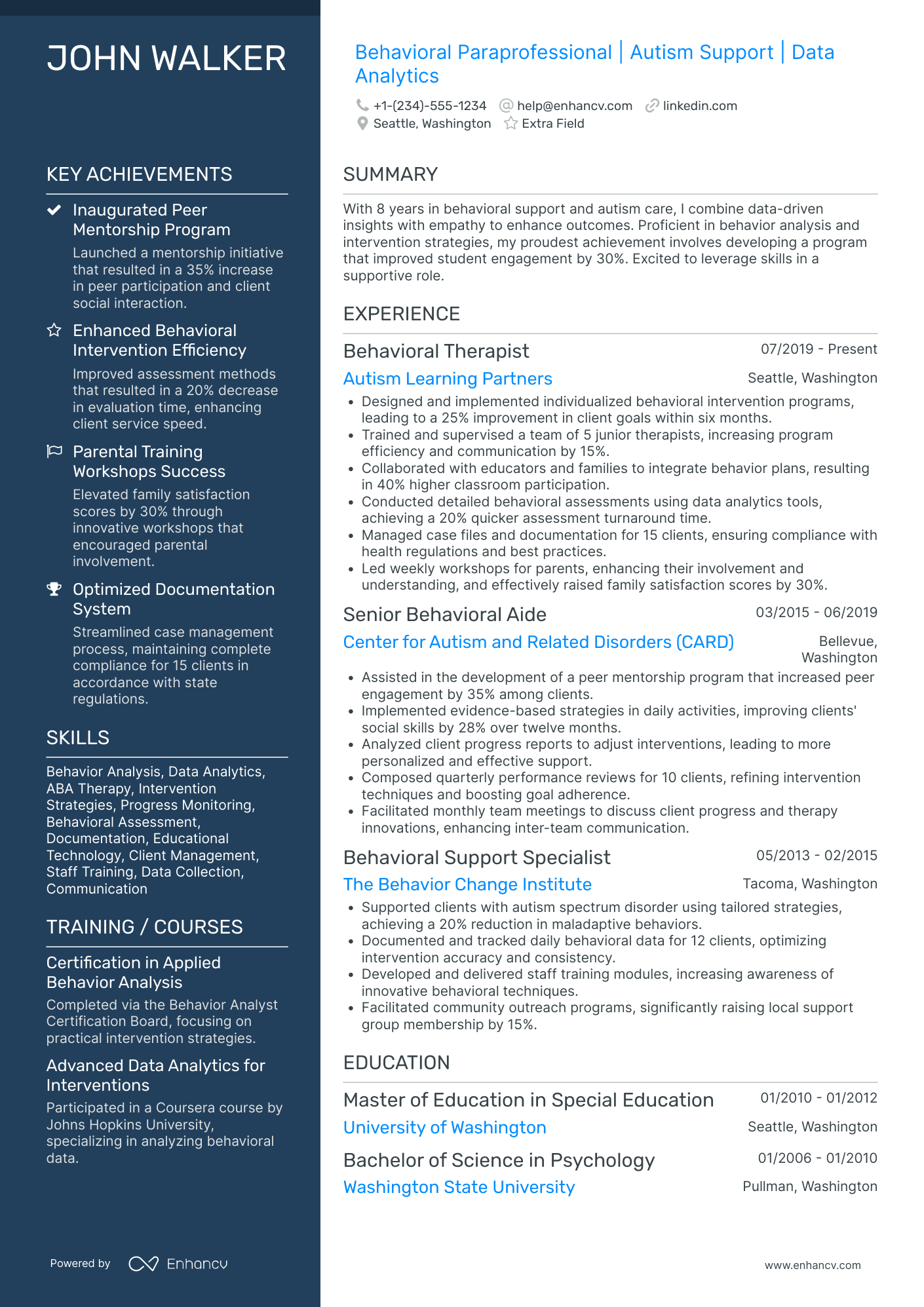 Behavioral Paraprofessional Resume Example