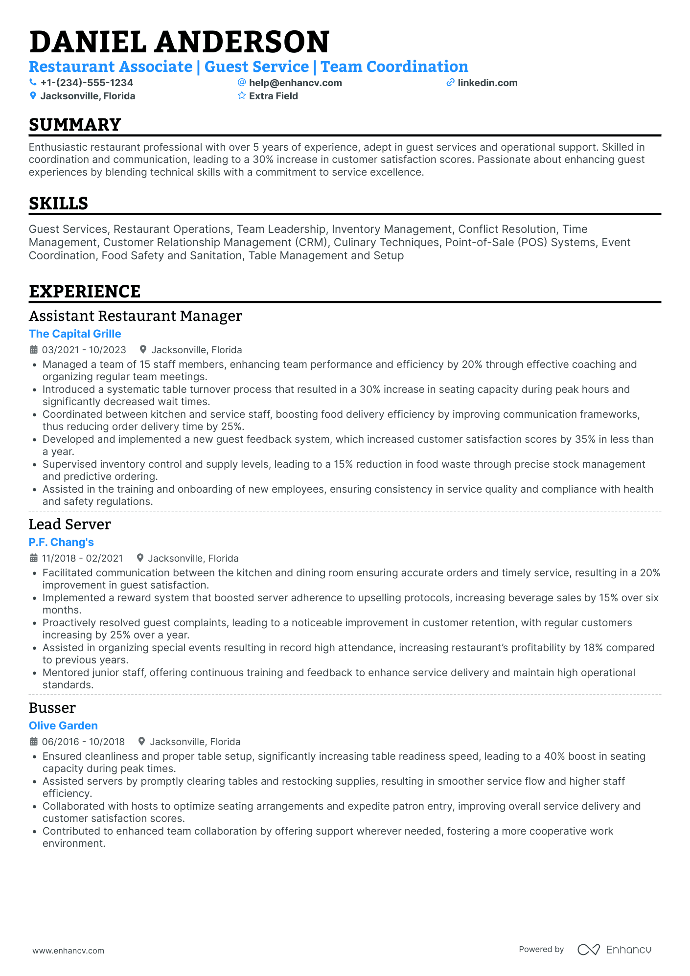 Senior Busser Resume Example