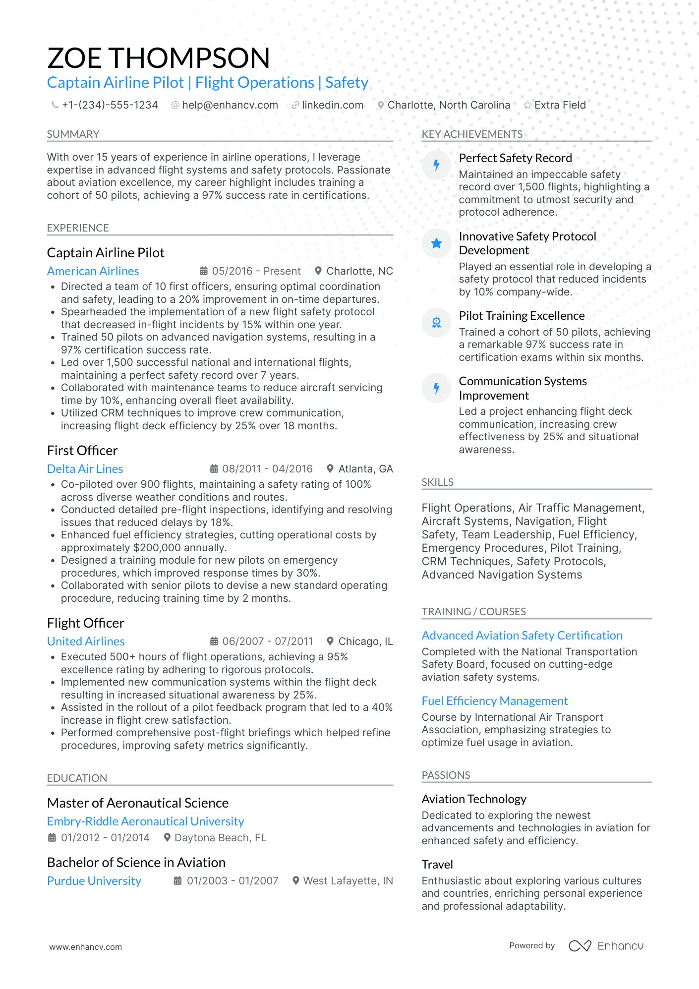 Captain Airline Pilot Resume Example