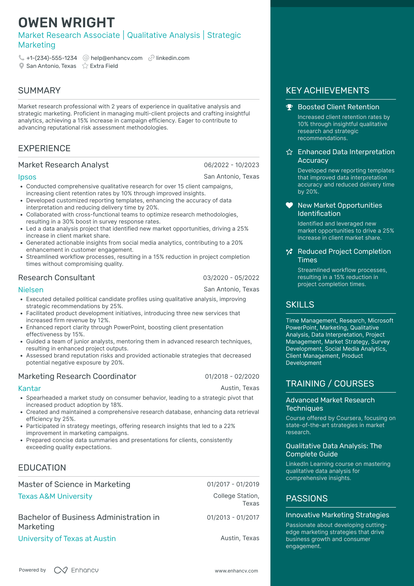 Marketing Research Associate Resume Example