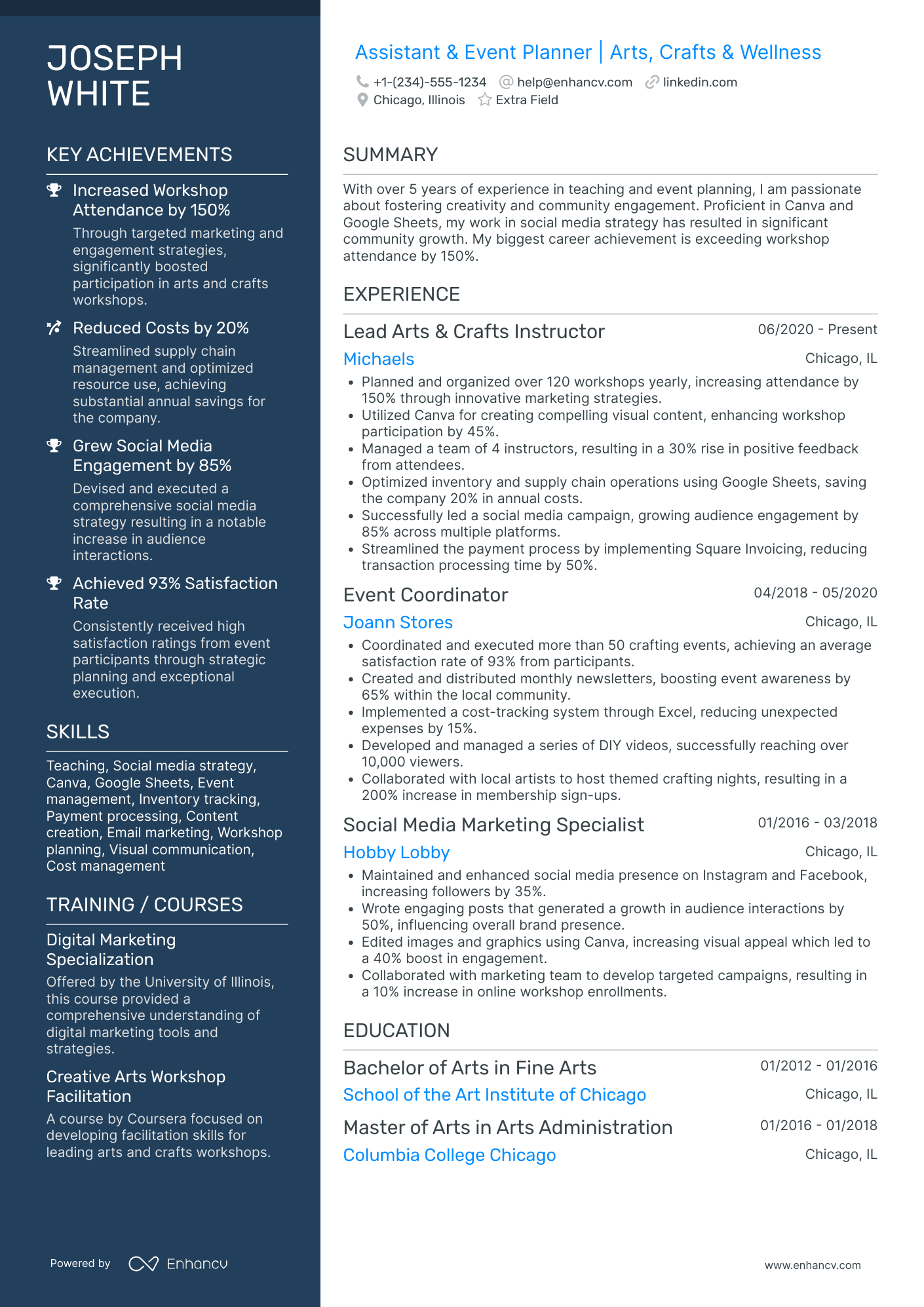 Escape Room Event Planner Resume Example