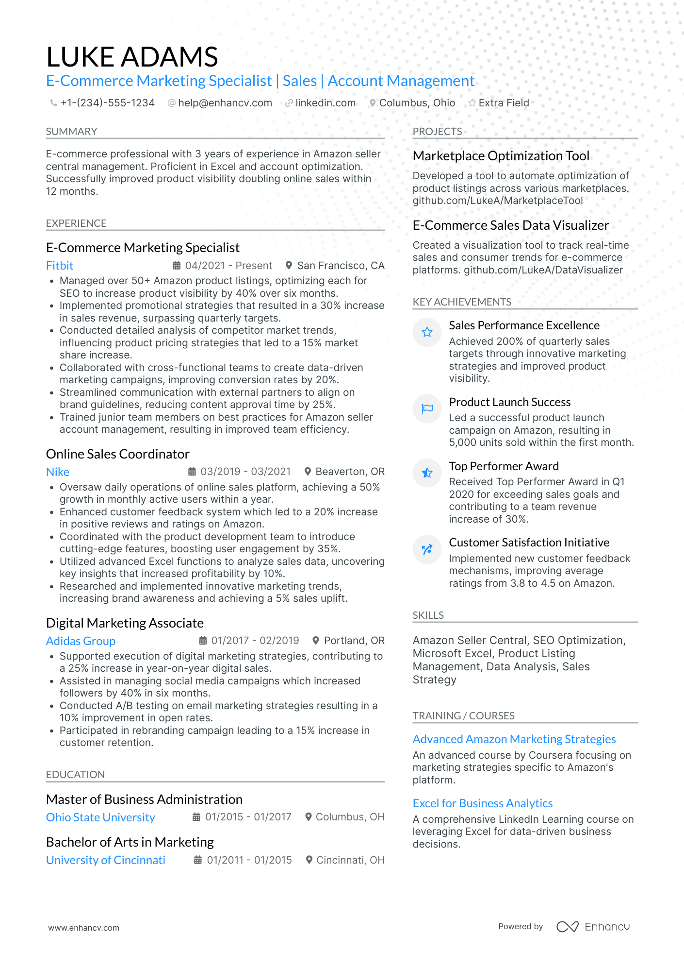 Amazon E commerce Specialist Resume Example