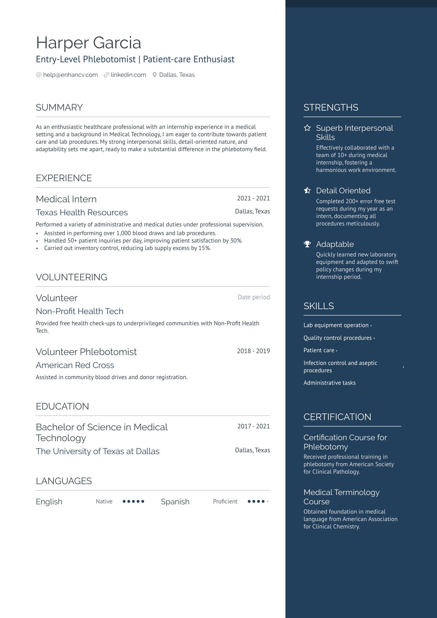 Entry Level Phlebotomist Resume Example