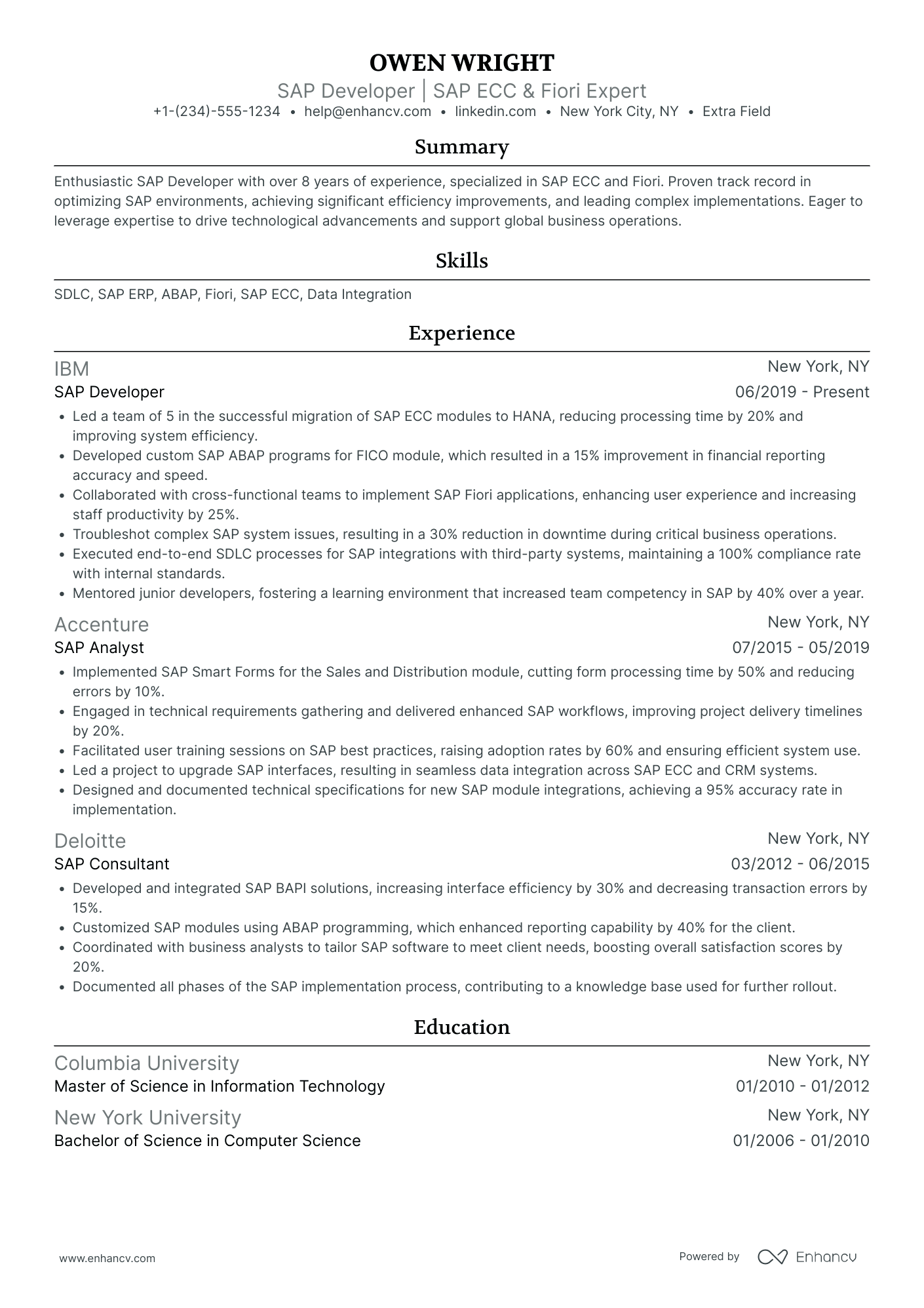 SAP Developer Resume Example