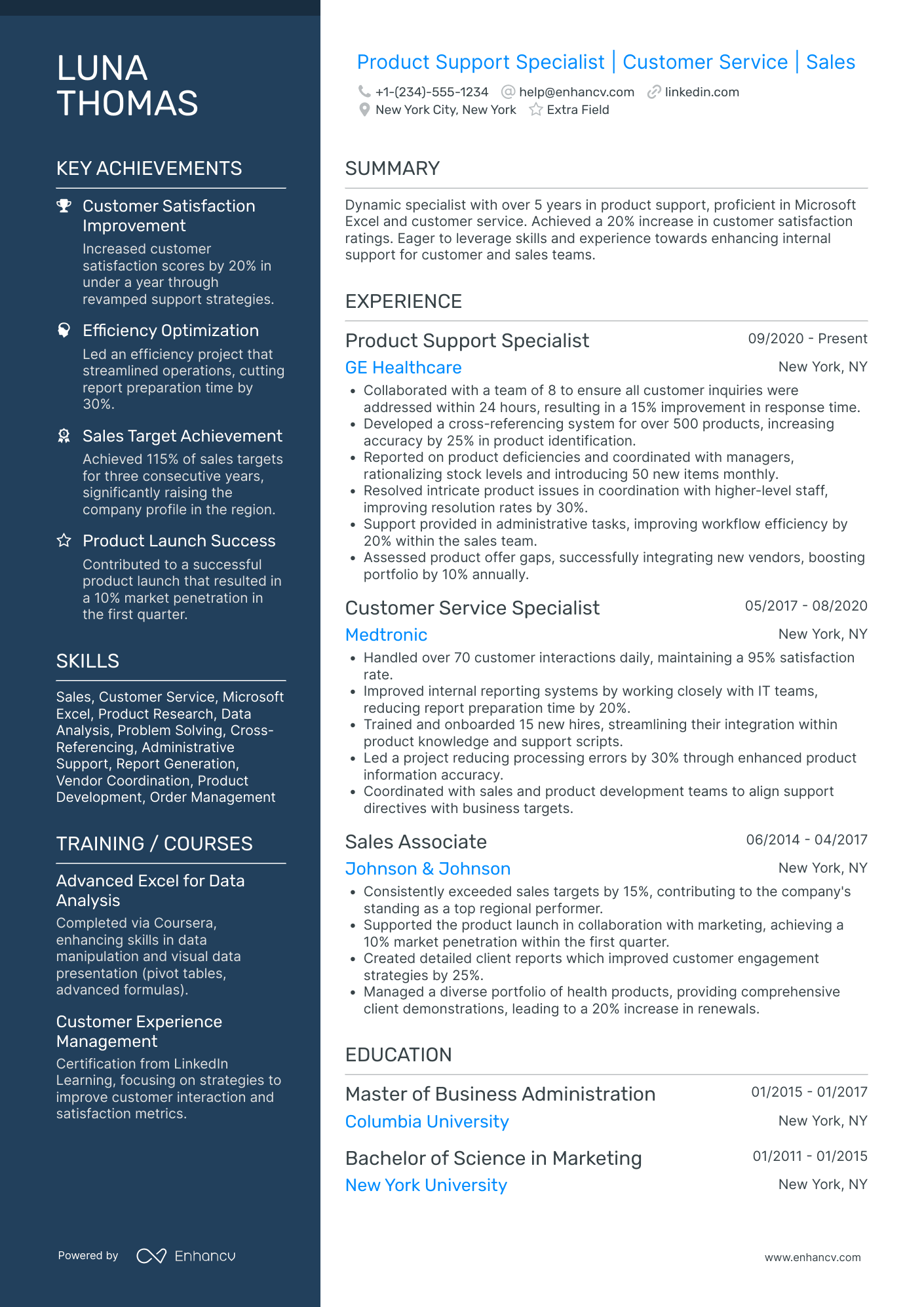 Medical Sales Support Specialist Resume Example