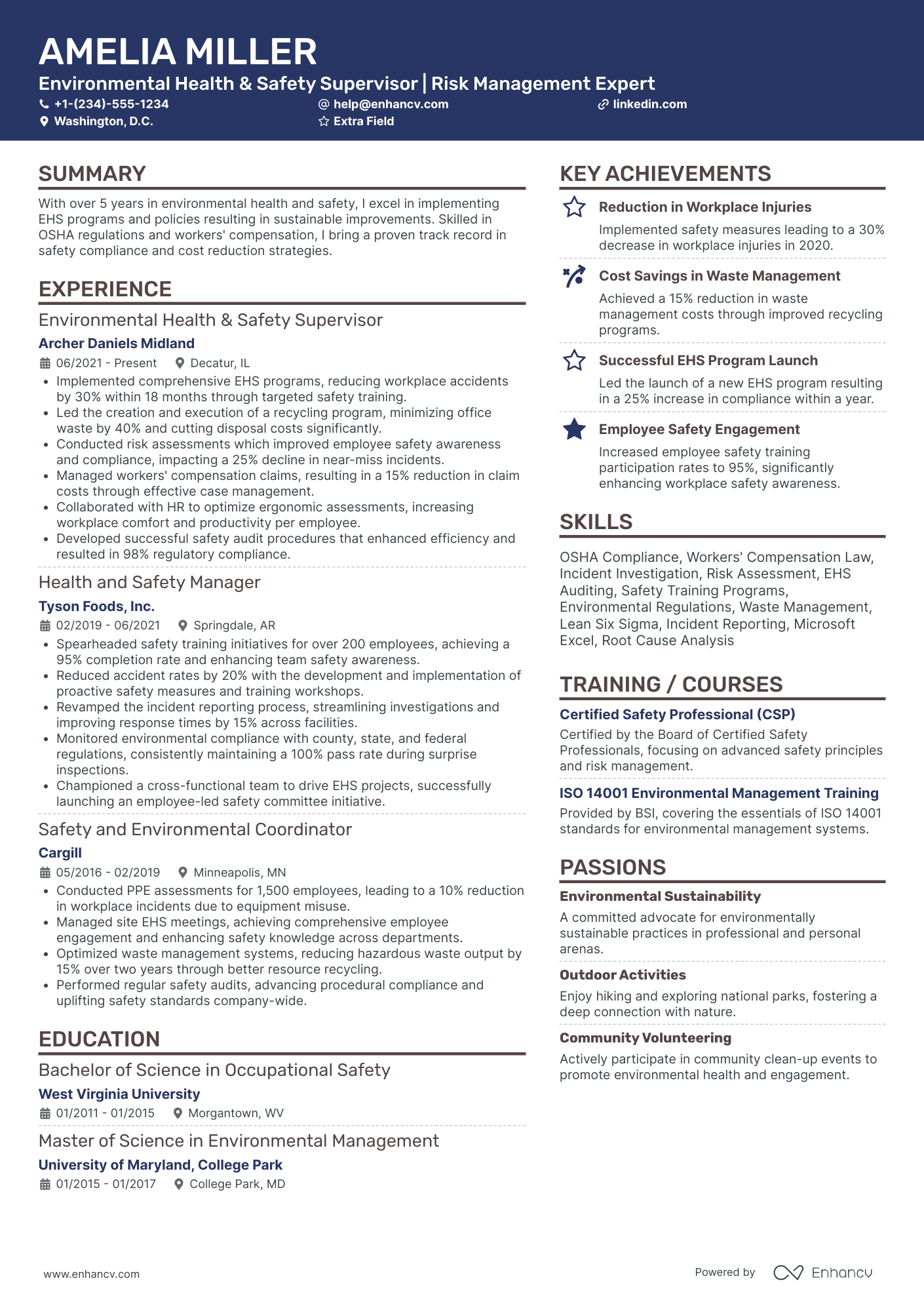 Environmental Health and Safety Supervisor Resume Example