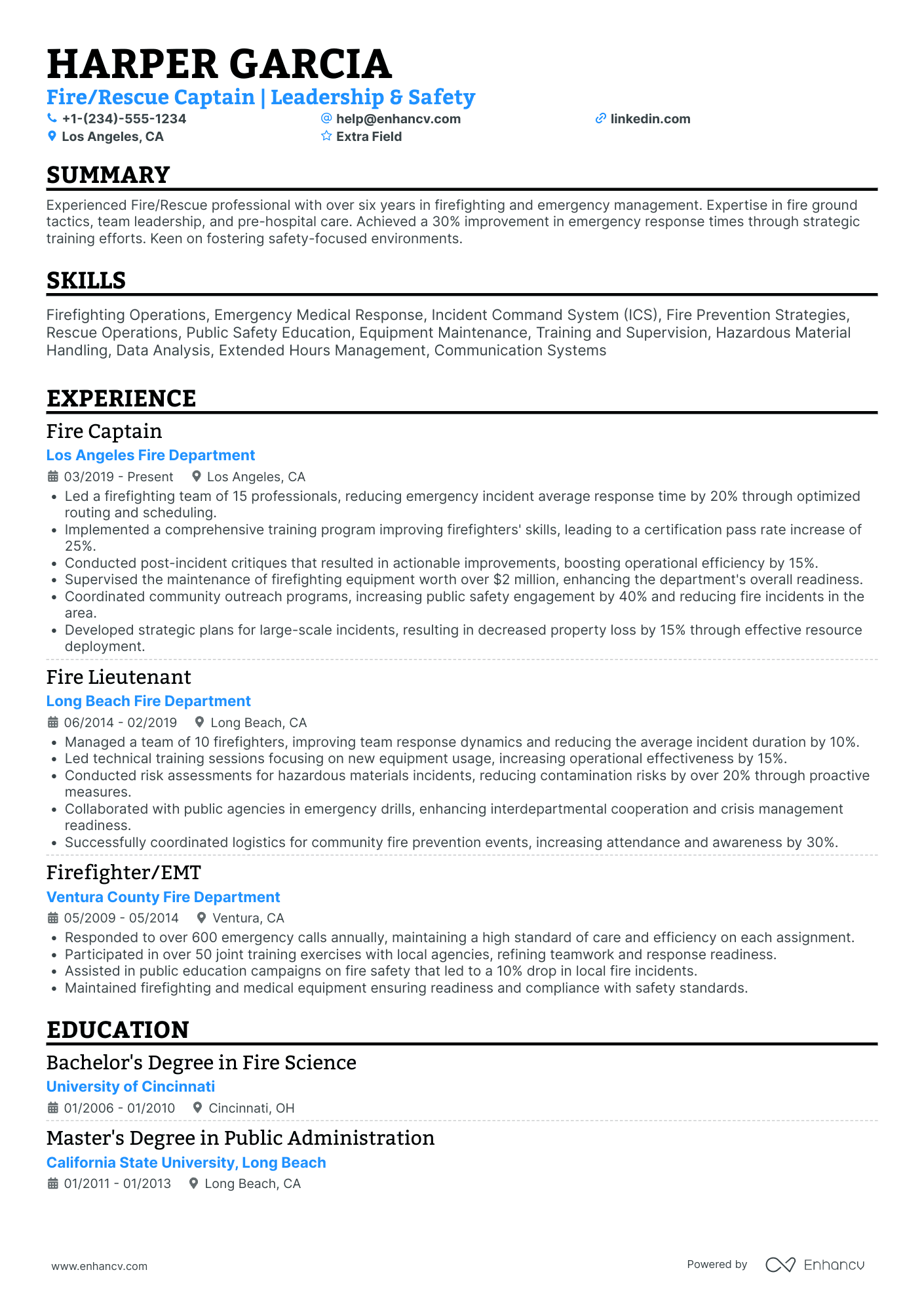 Firefighter Captain Resume Example