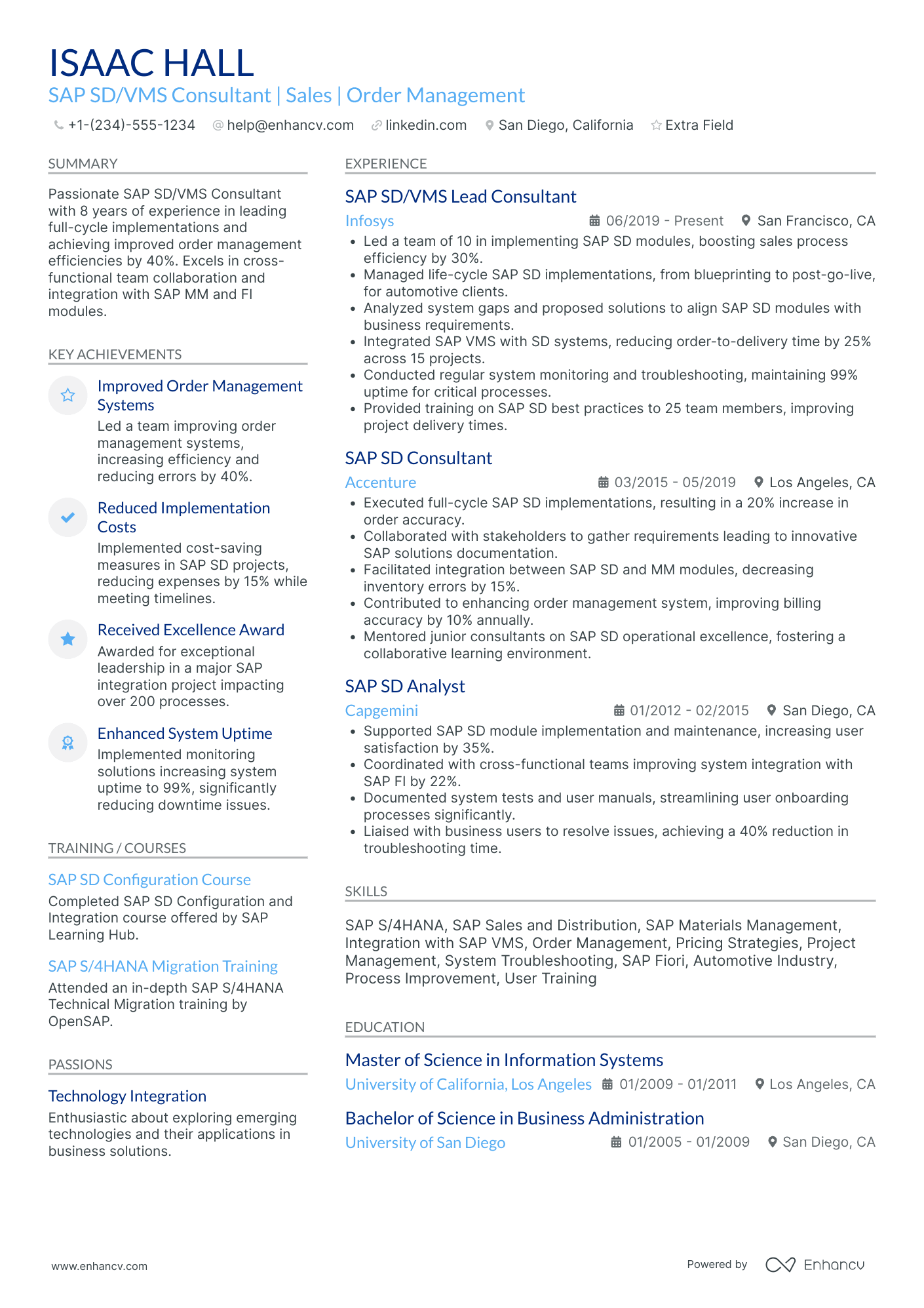 Entry Level SAP Consultant Resume Example