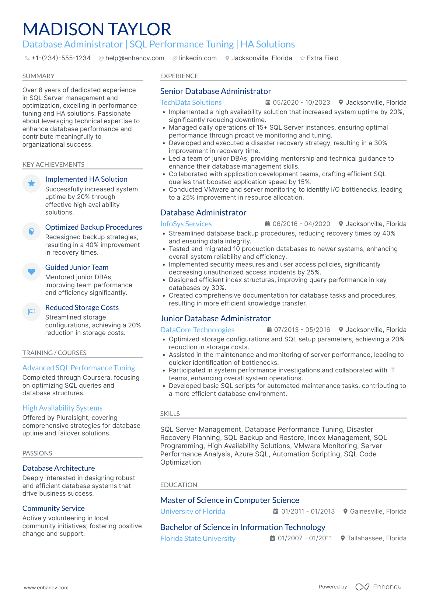 Entry Level IT Database Administrator Resume Example