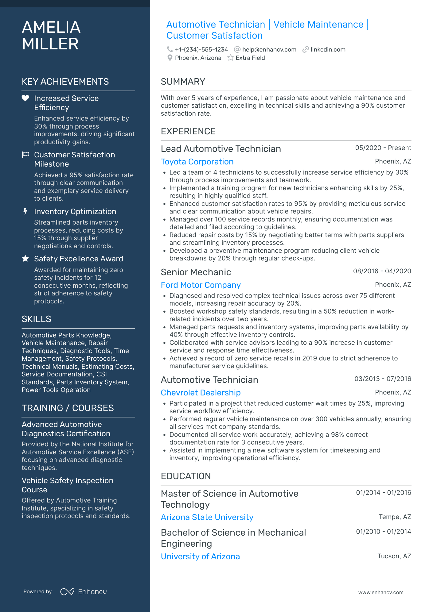 Senior Automotive Technician Resume Example