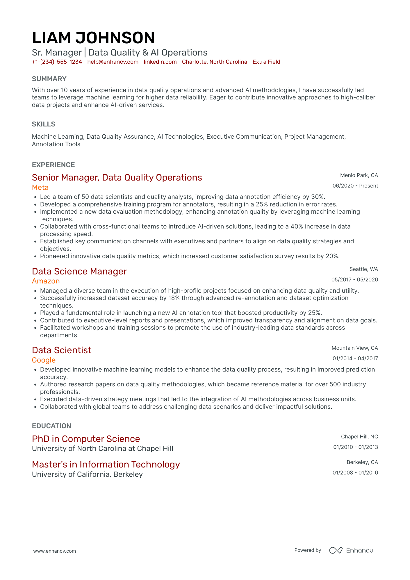 Apple Product Quality Manager Resume Example