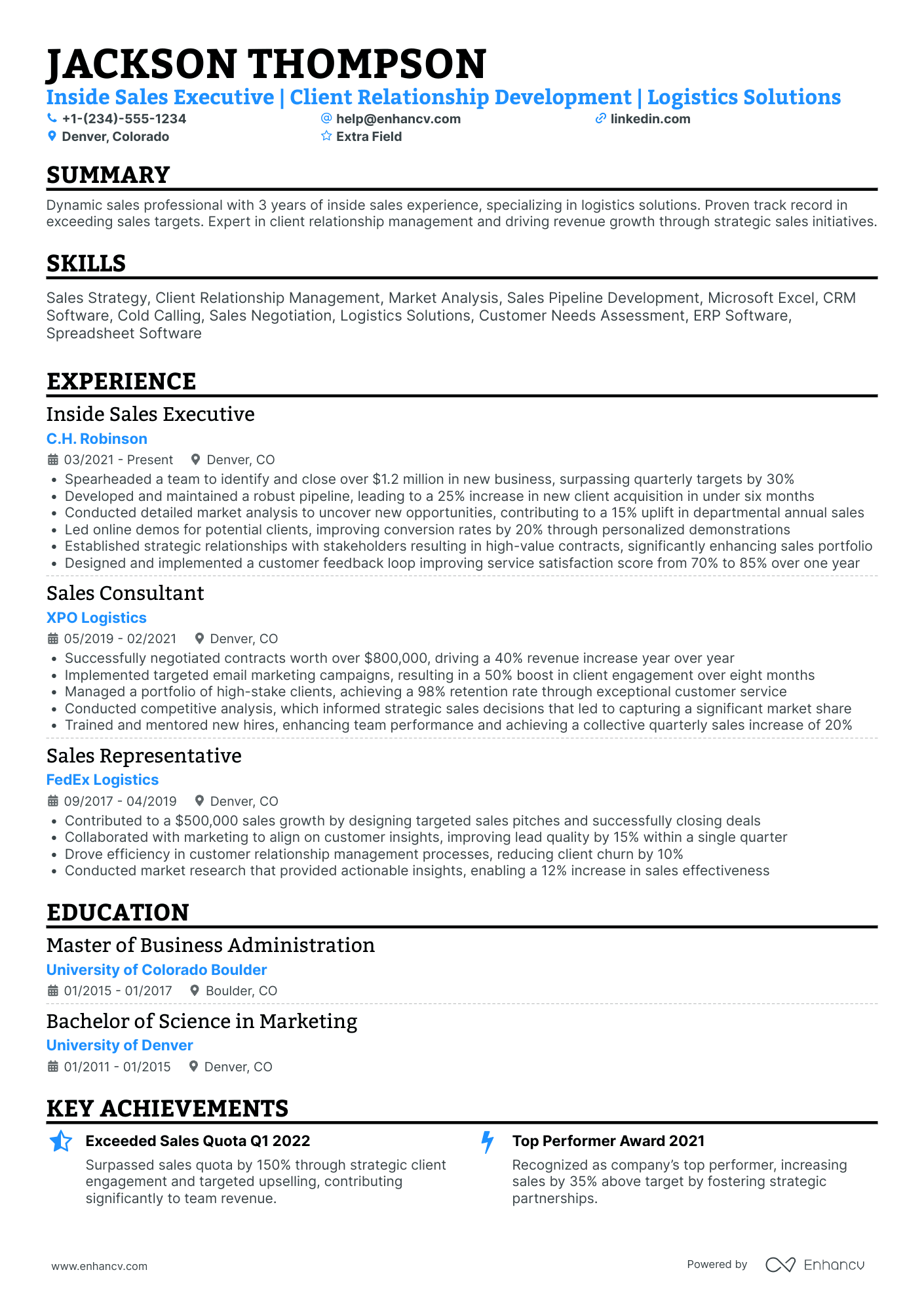 Inside Sales Executive Resume Example