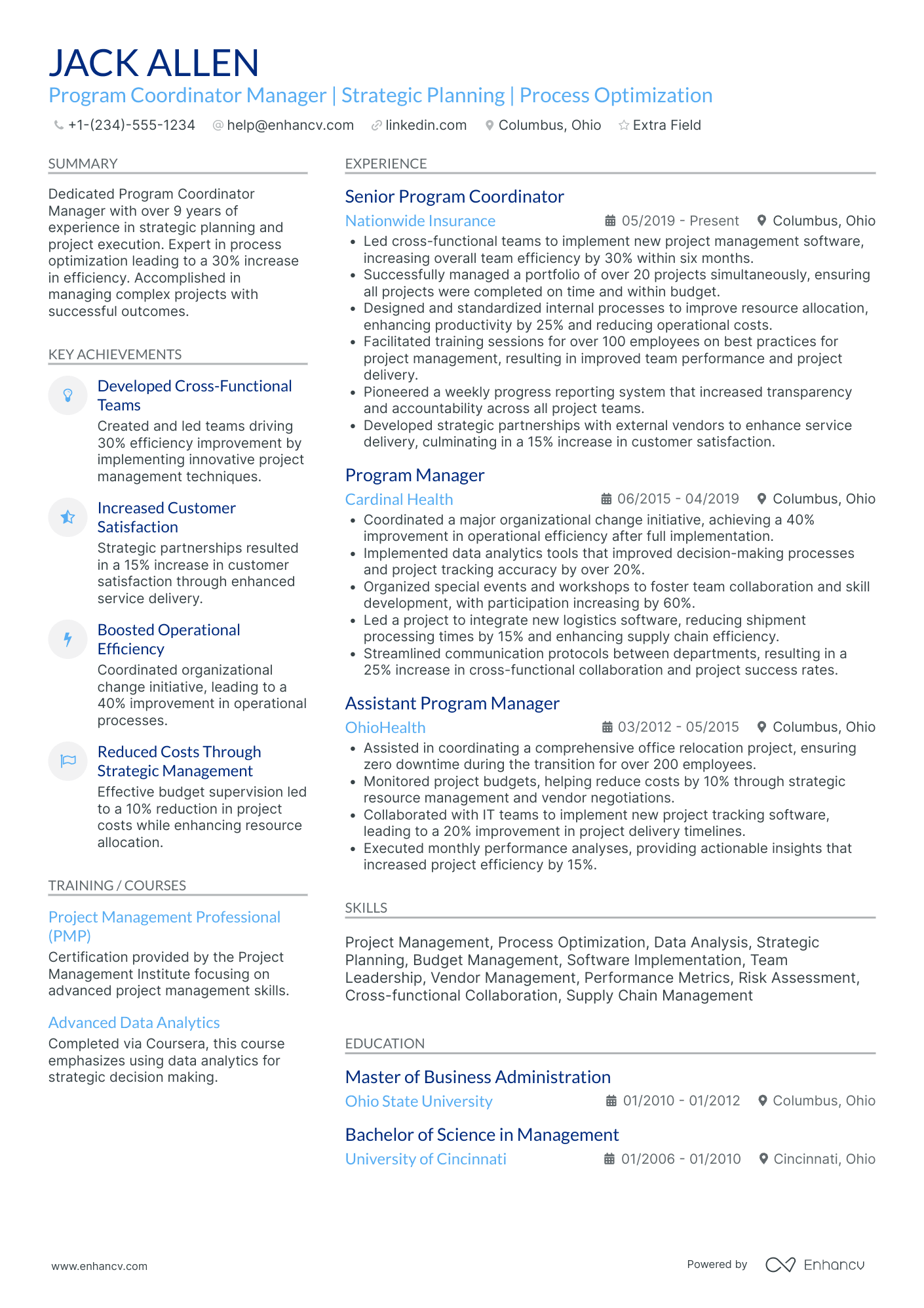 Program Coordinator Manager Resume Example