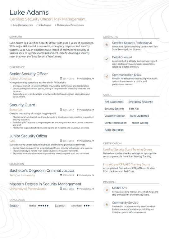 Corporate Security Officer Resume Example