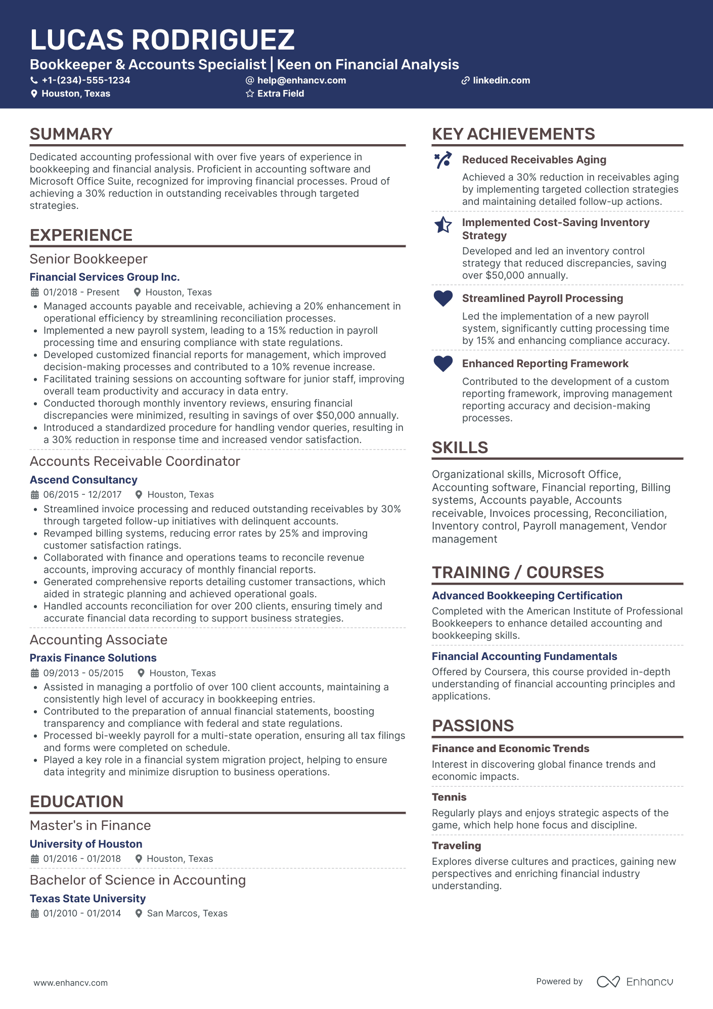 Bookkeeper Specialist Resume Example