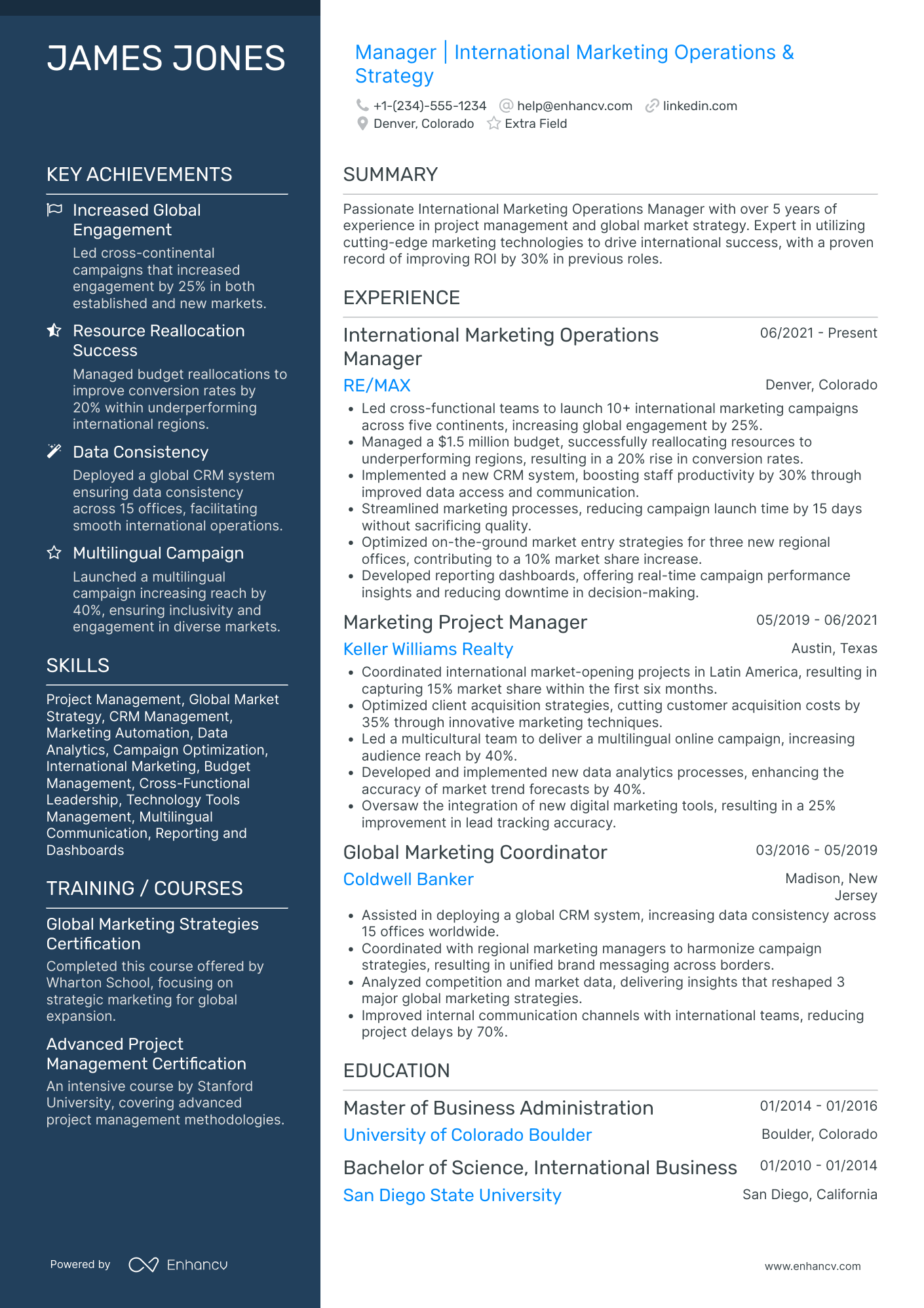 MBA International Business Specialist Resume Example