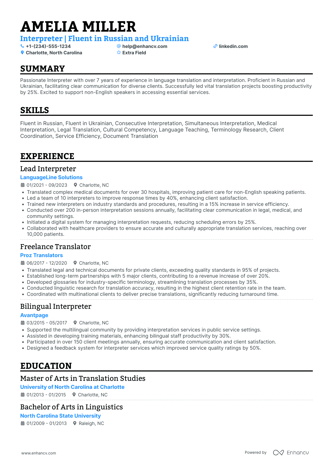 Entry Level Translator Resume Example