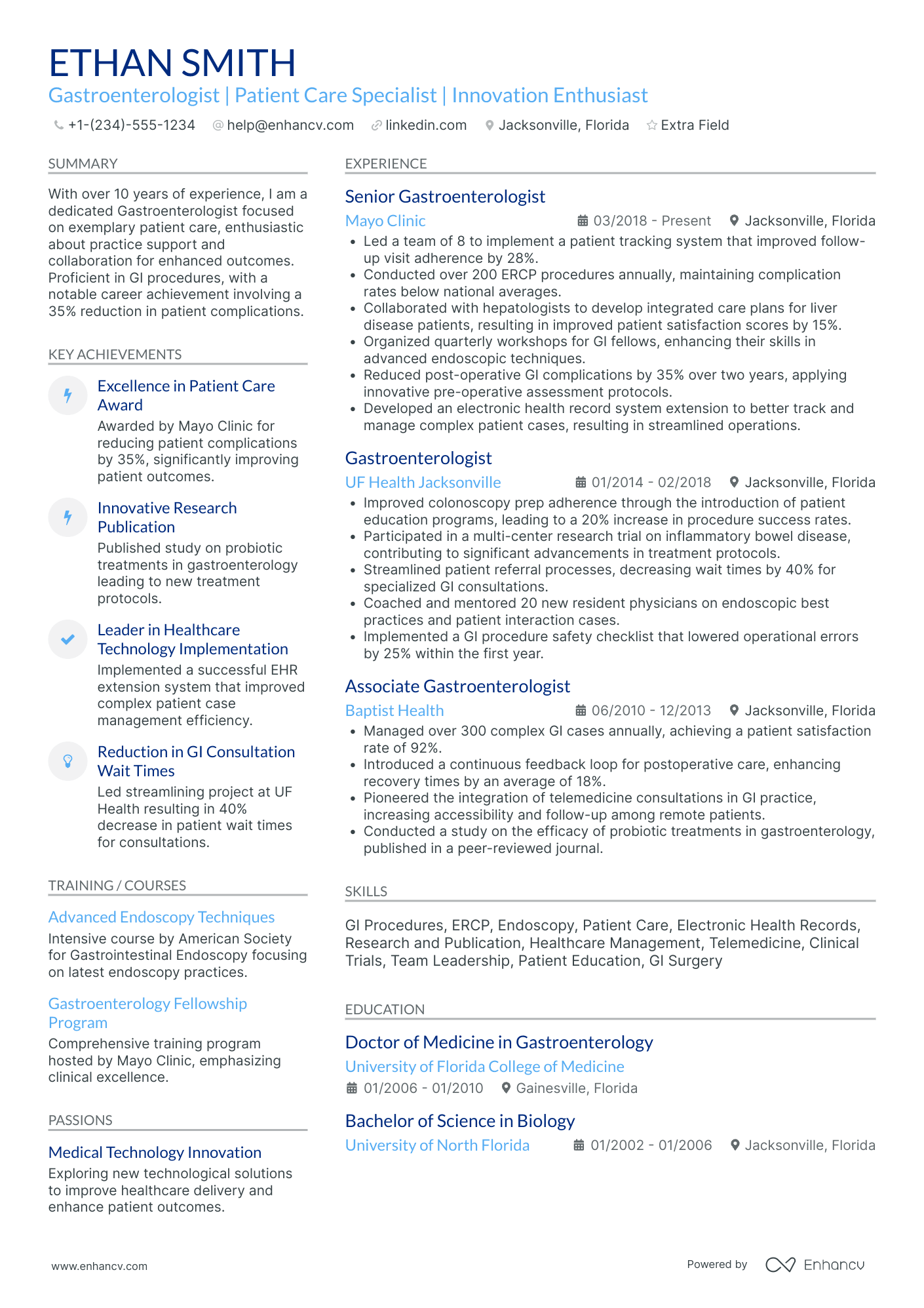 Gastroenterologist Doctor Resume Example