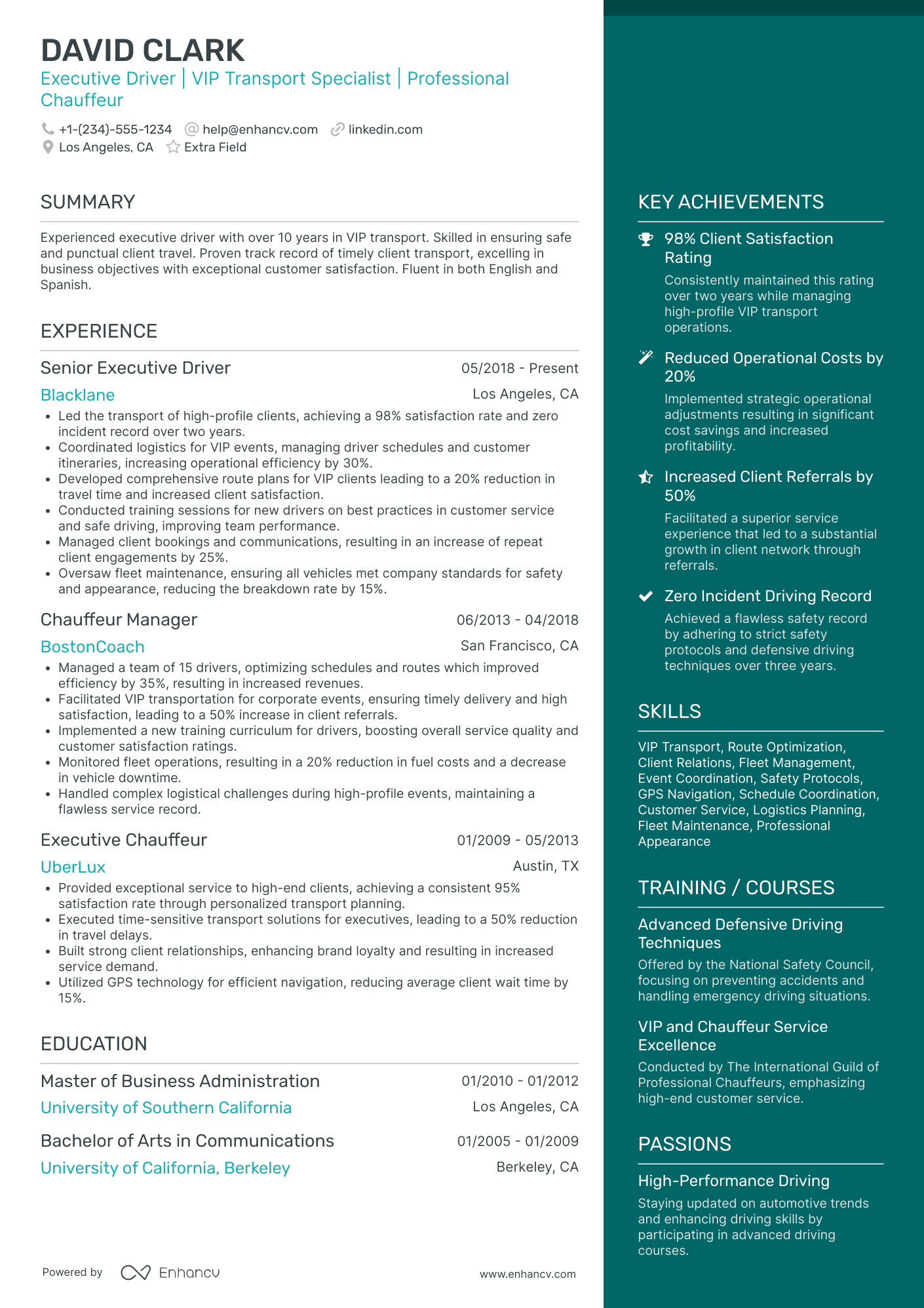 Executive Driver Resume Example