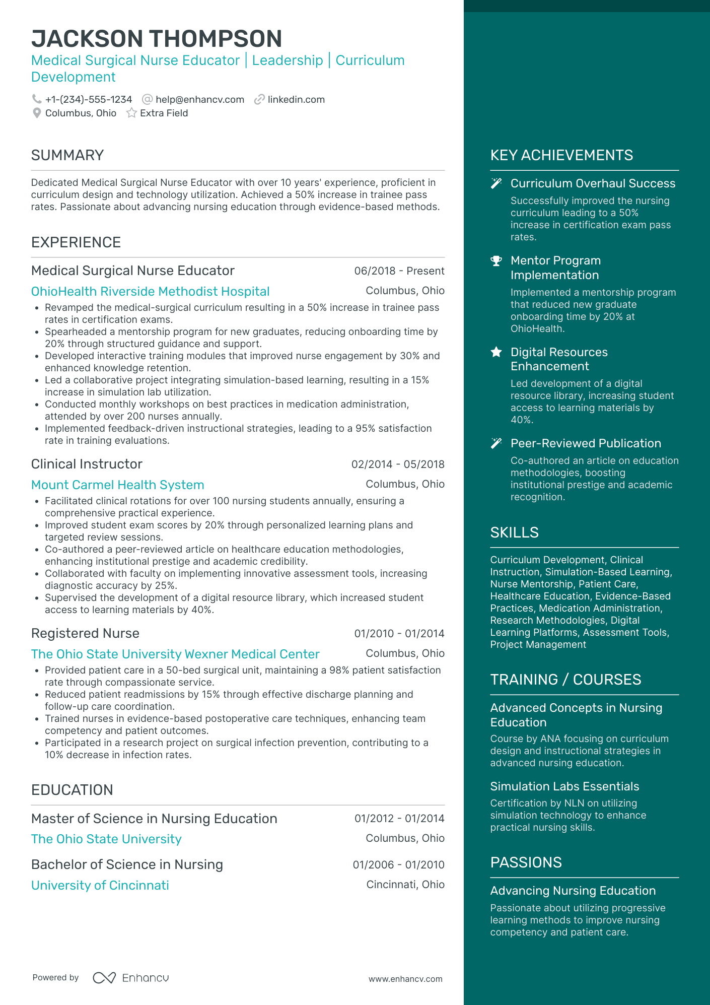 Medical Surgical Nurse Educator Resume Example