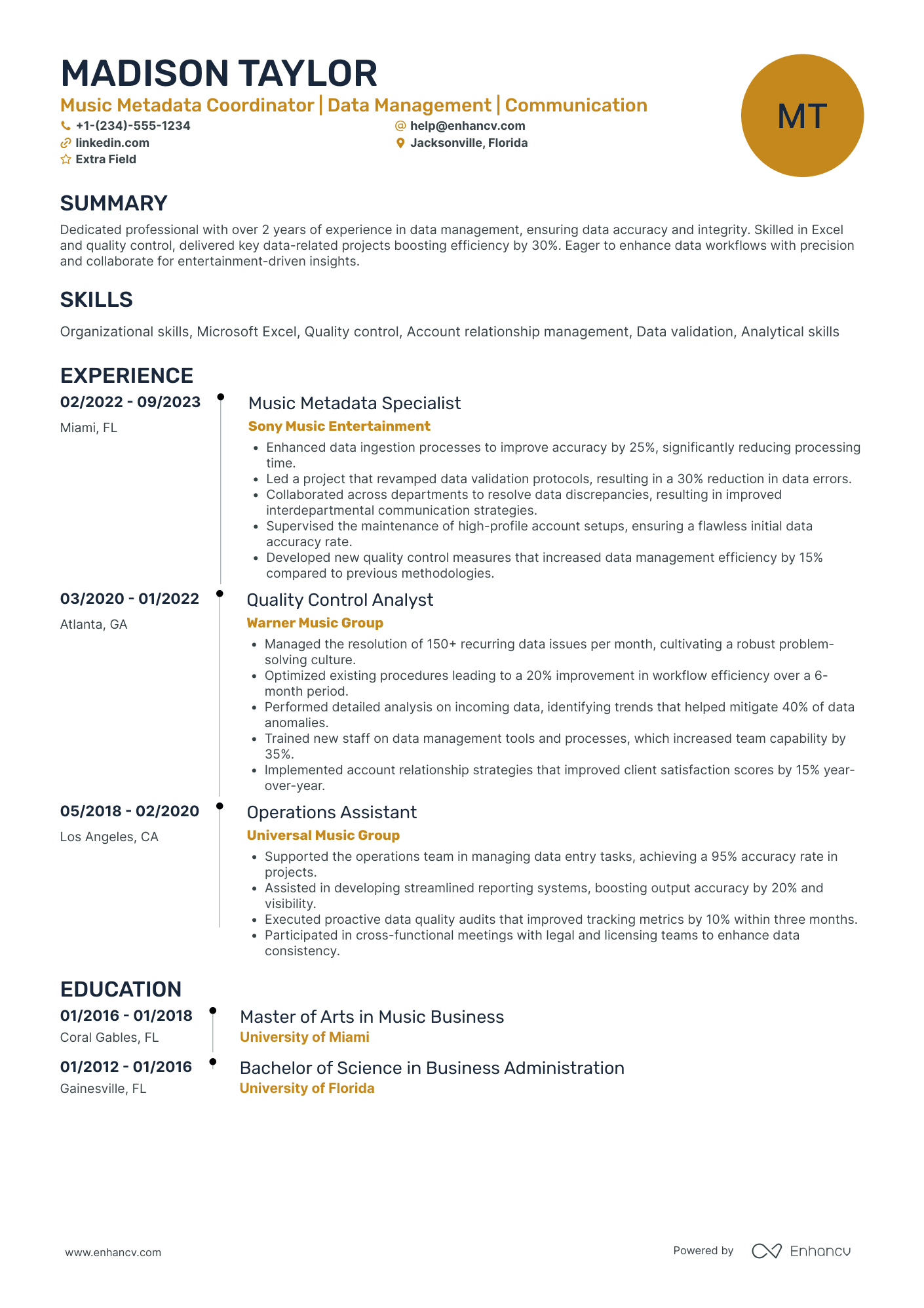 Spotify Music Licensing Coordinator Resume Example