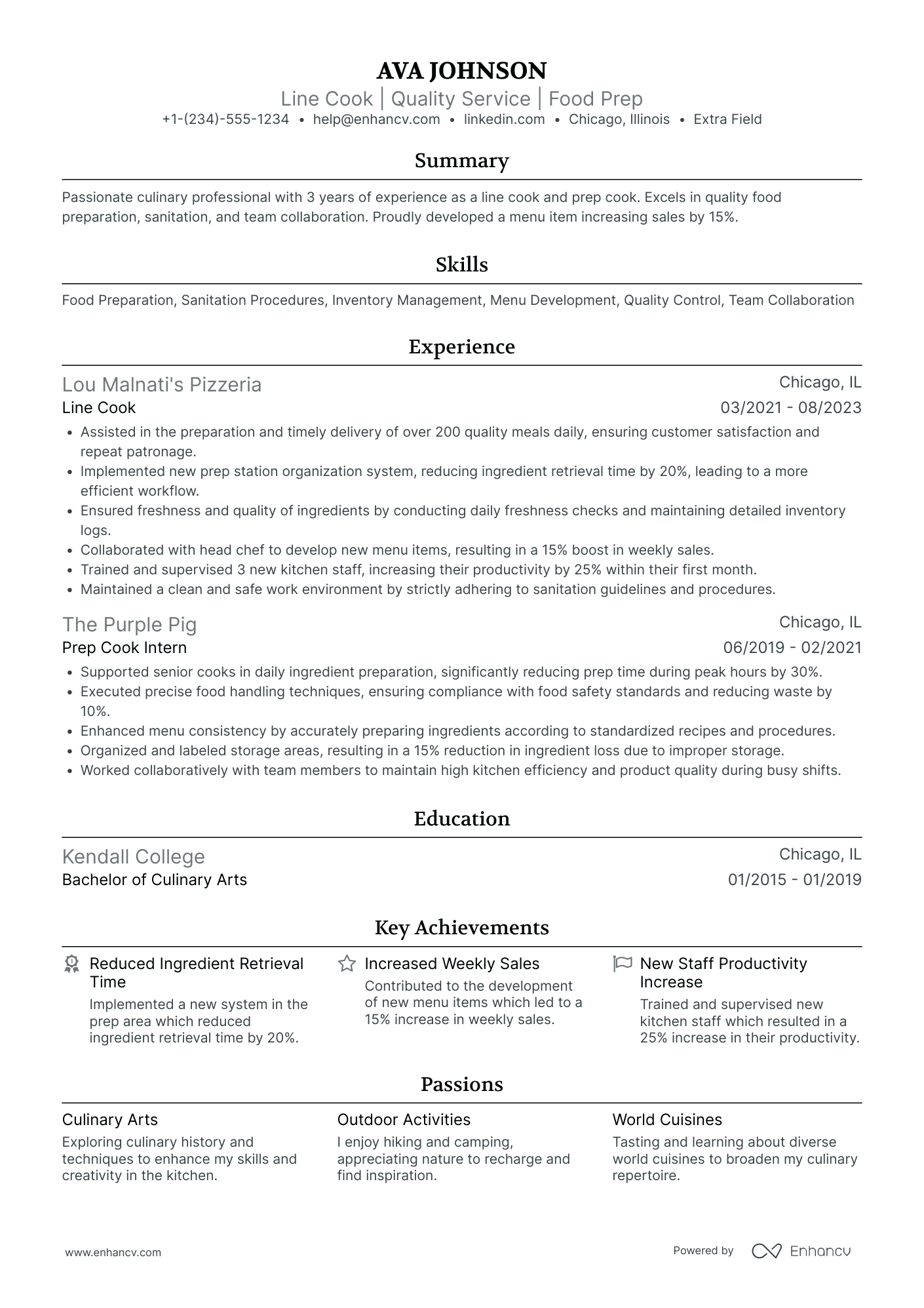 Junior Prep Cook Resume Example