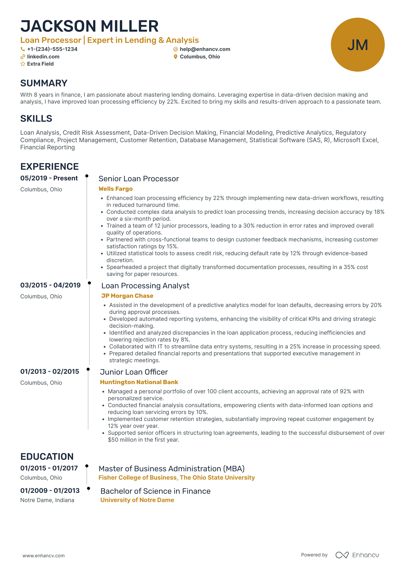 Senior Loan Processor Resume Example