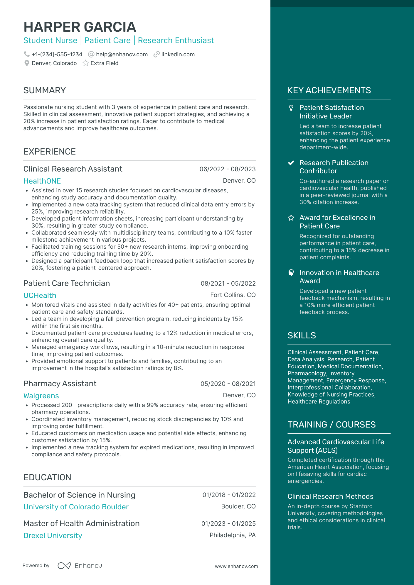 Geriatric Nursing Student Resume Example