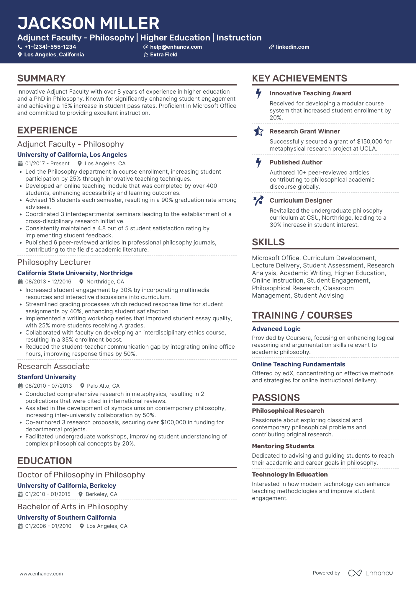 Emeritus Professor of Philosophy Resume Example