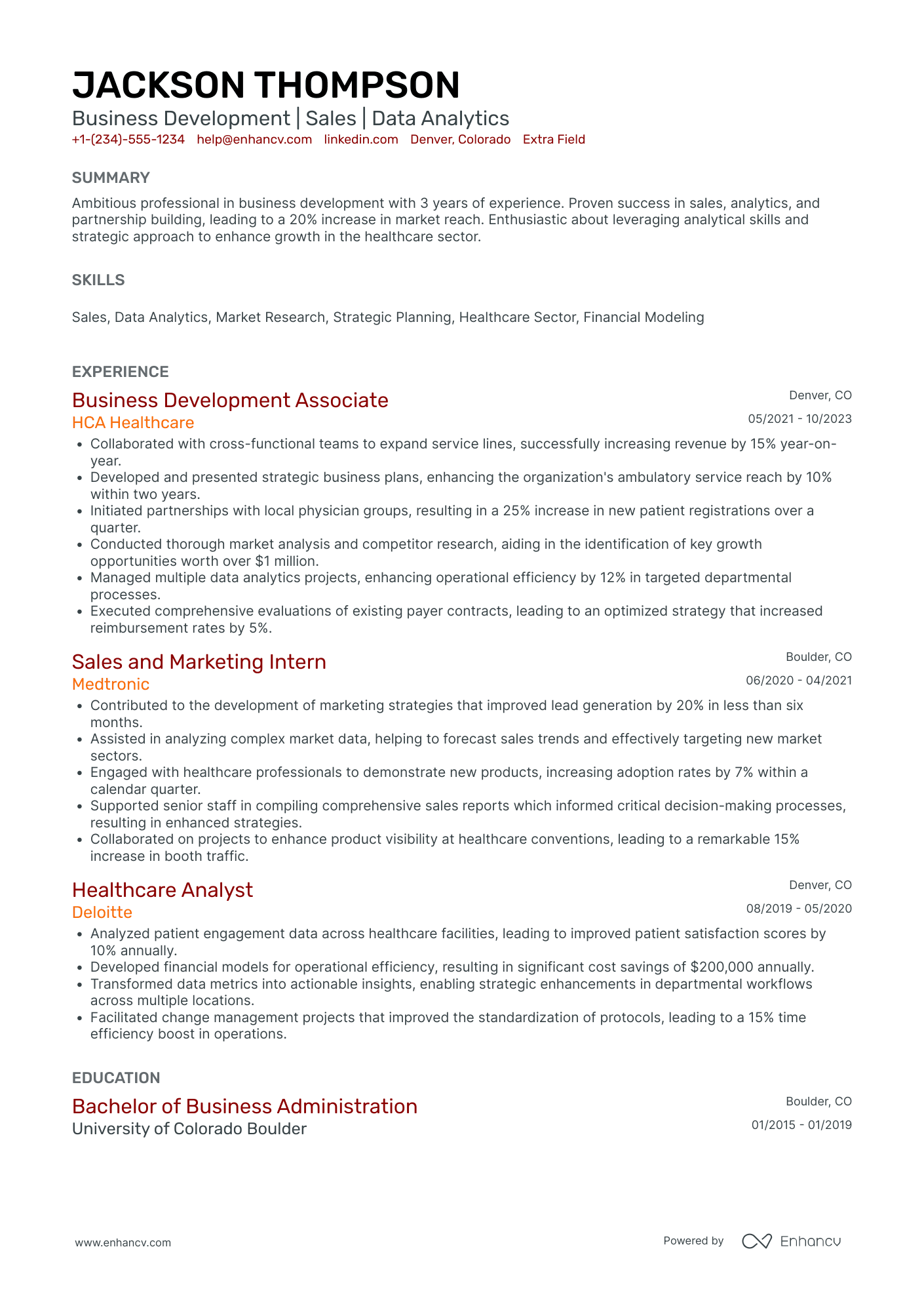 Junior VP Business Development Resume Example