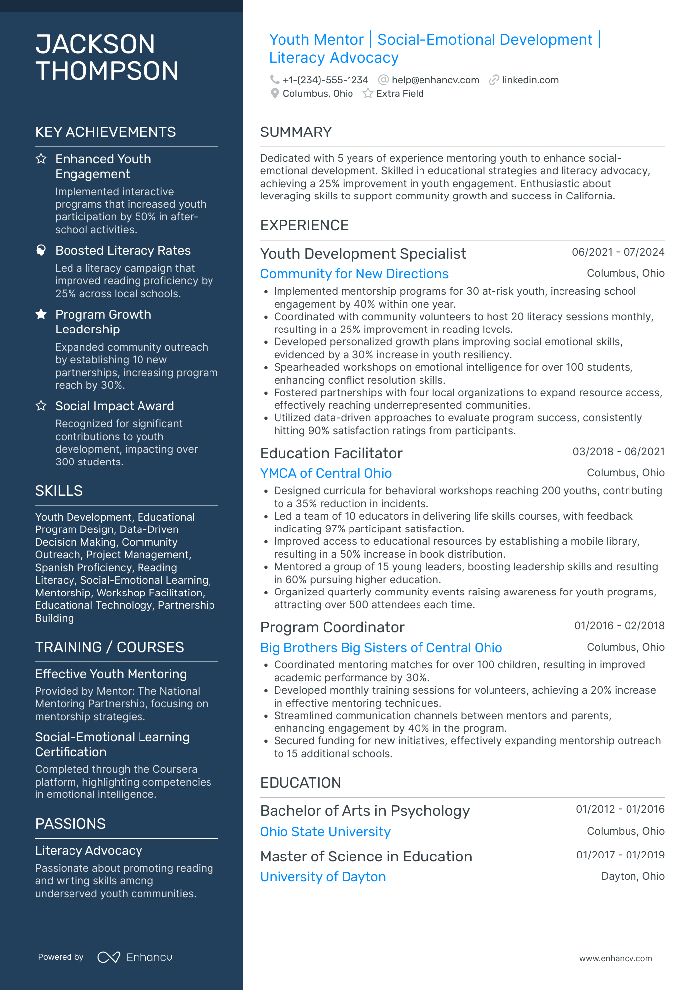 Volunteer Youth Mentor Resume Example