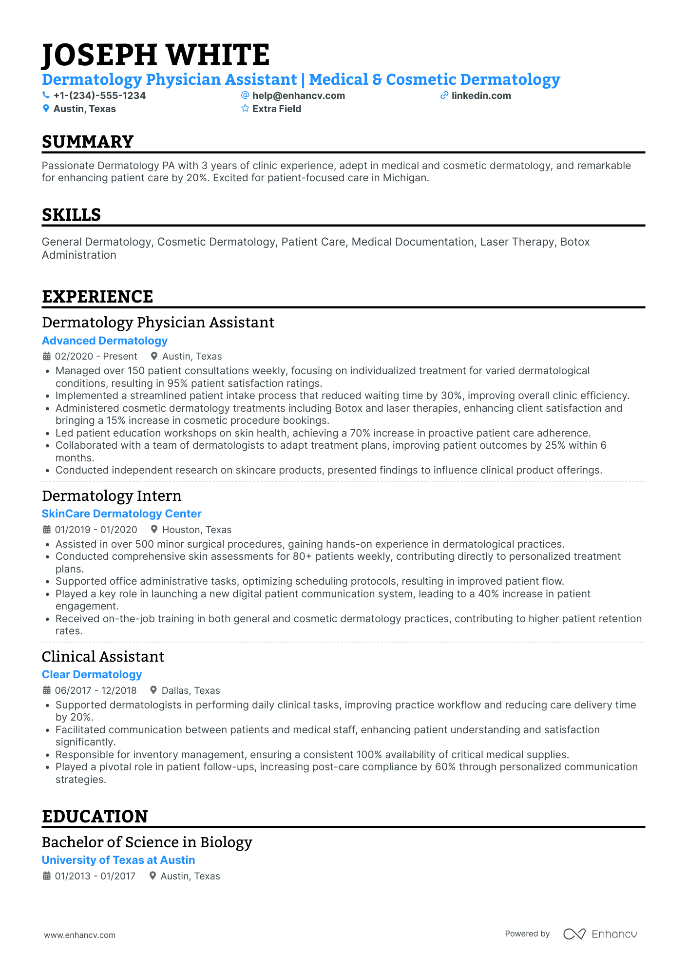 Physician Assistant   Dermatology Resume Example