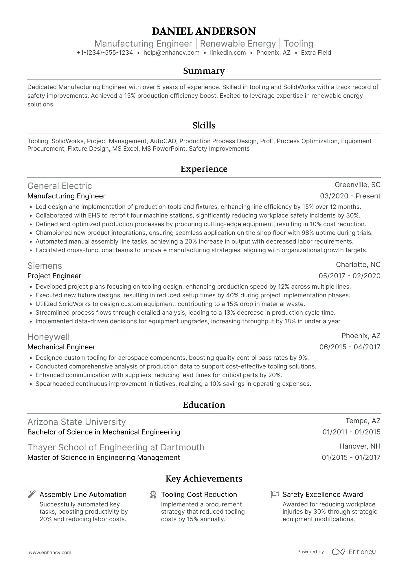 Manufacturing Application Engineer Resume Example